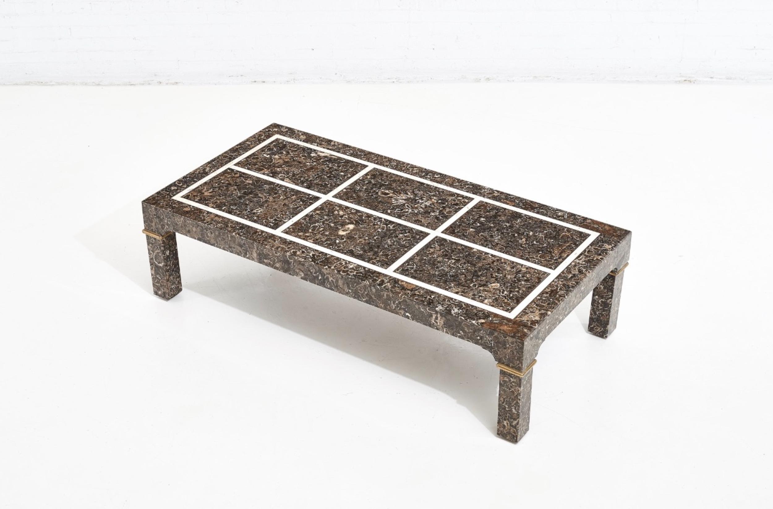 Mid-Century Modern Table basse en laiton et marbre Maitland Smith, 1970 en vente