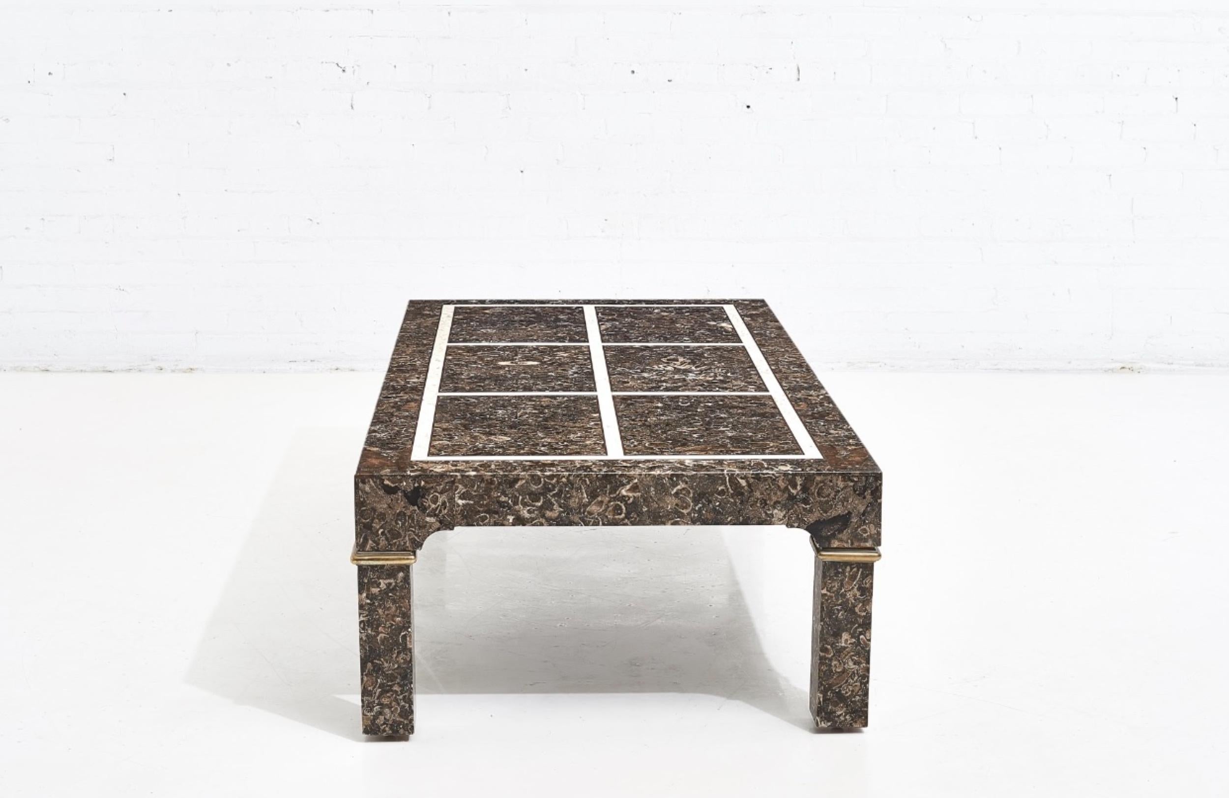 American Maitland Smith Marble Brass Coffee Table, 1970 For Sale