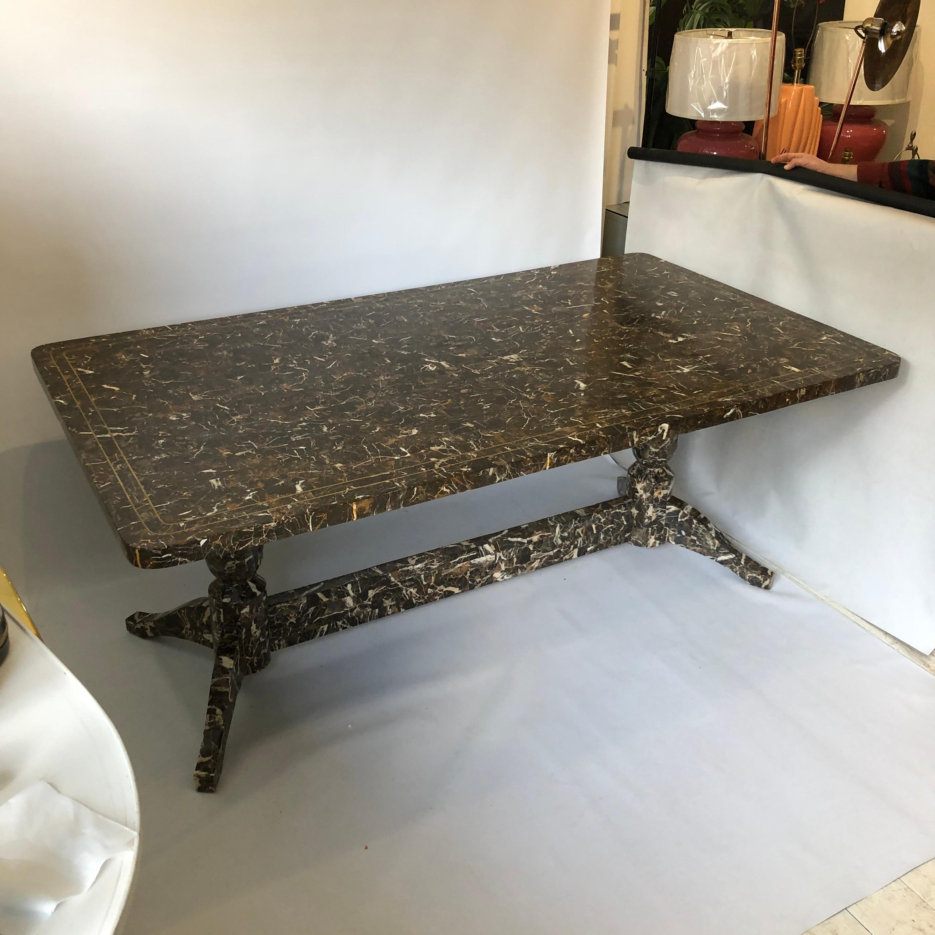 Hollywood Regency Maitland-Smith Marble Tessellated Dining Table 1980s USA Postmodern Vintage For Sale