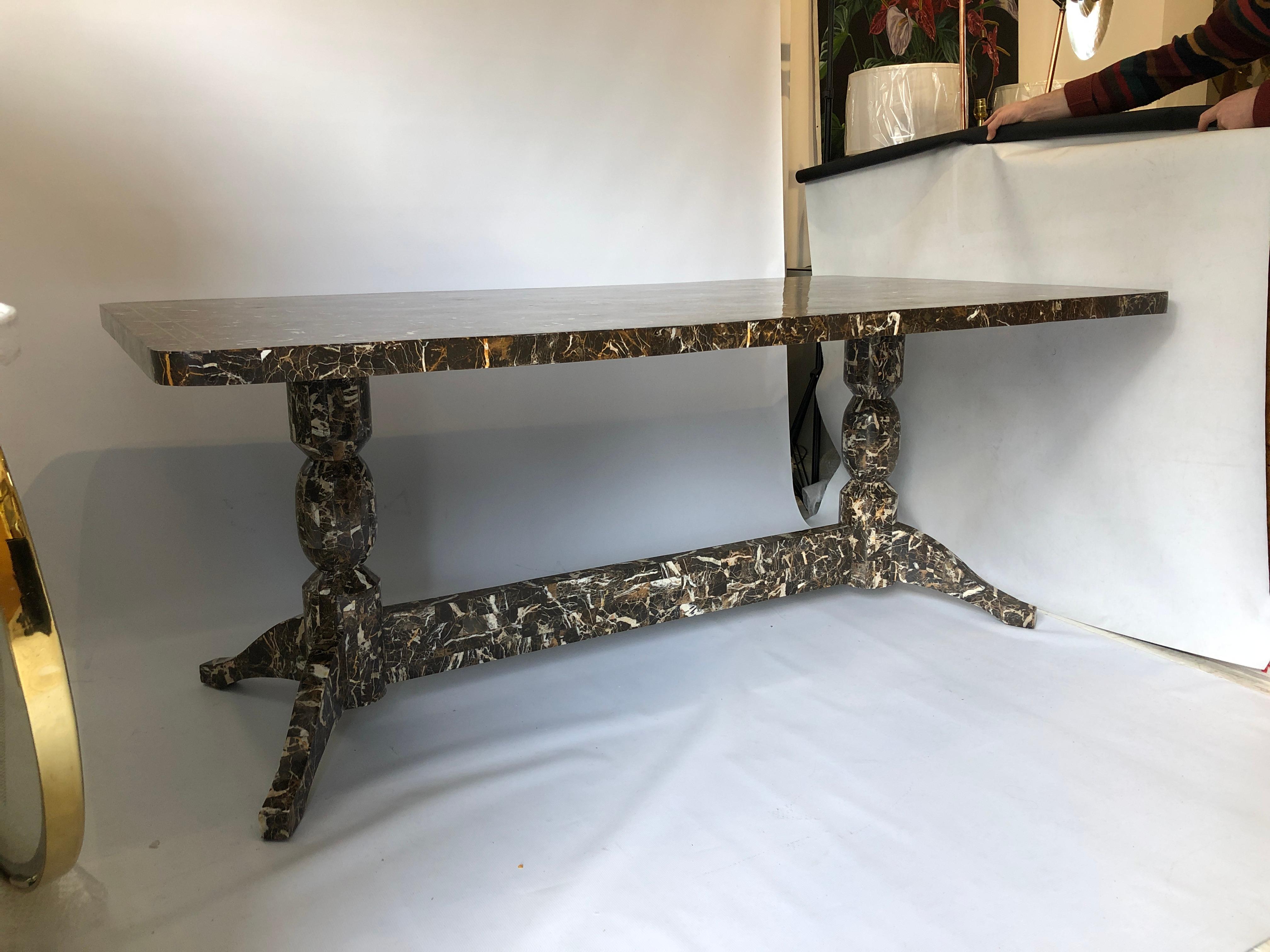 American Maitland-Smith Marble Tessellated Dining Table 1980s USA Postmodern Vintage For Sale