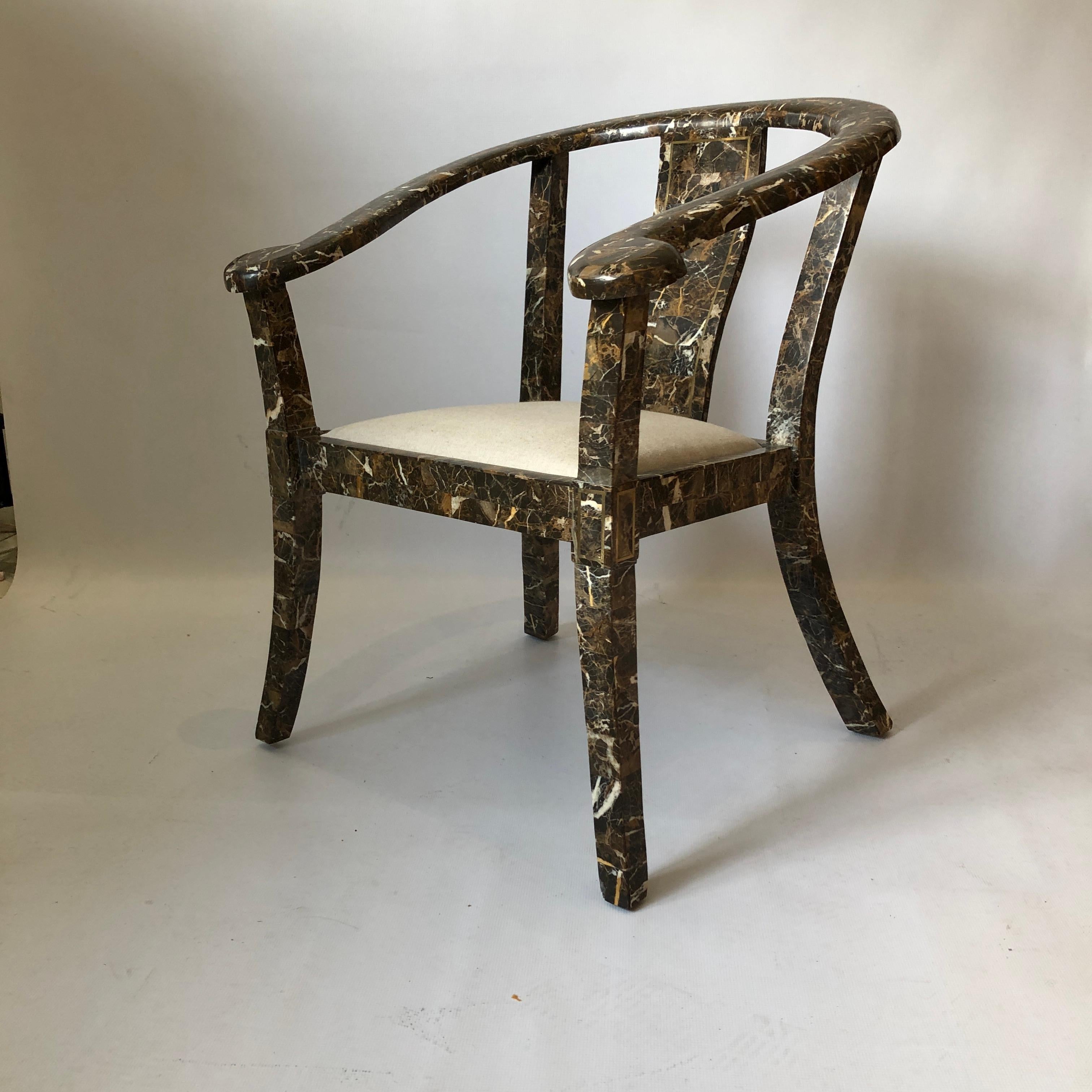Maitland Smith Marble Tessellated Side Brass Chair #1 Postmodern Vintage 1970s 9