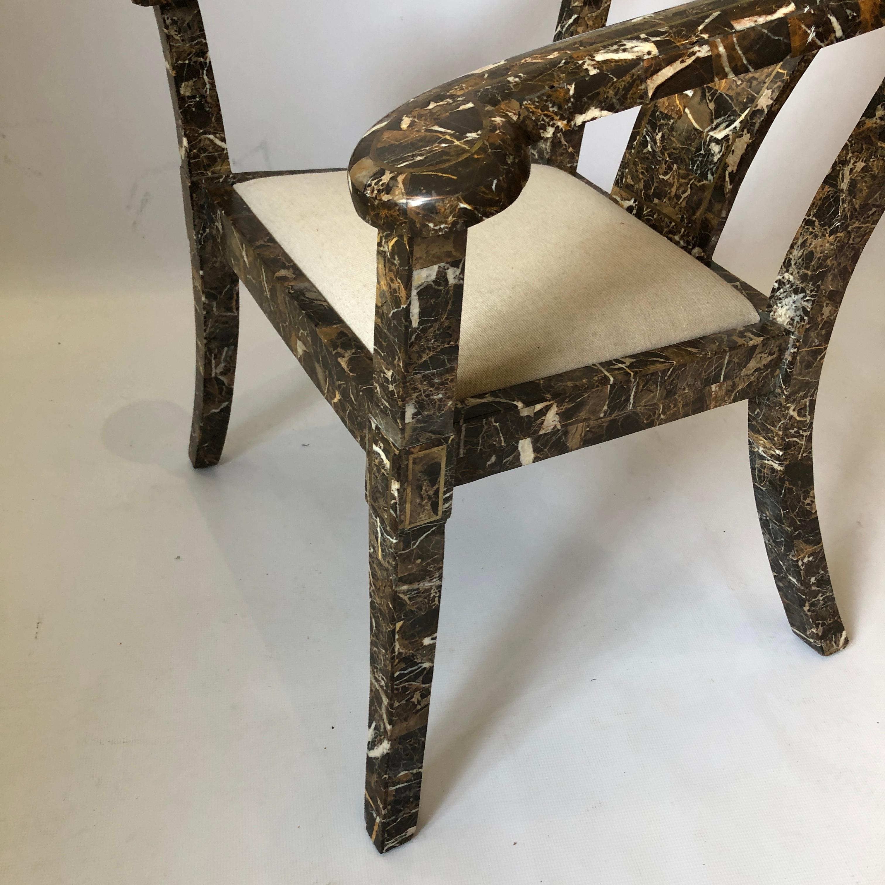 Maitland Smith Marble Tessellated Side Brass Chair #1 Postmodern Vintage 1970s 12