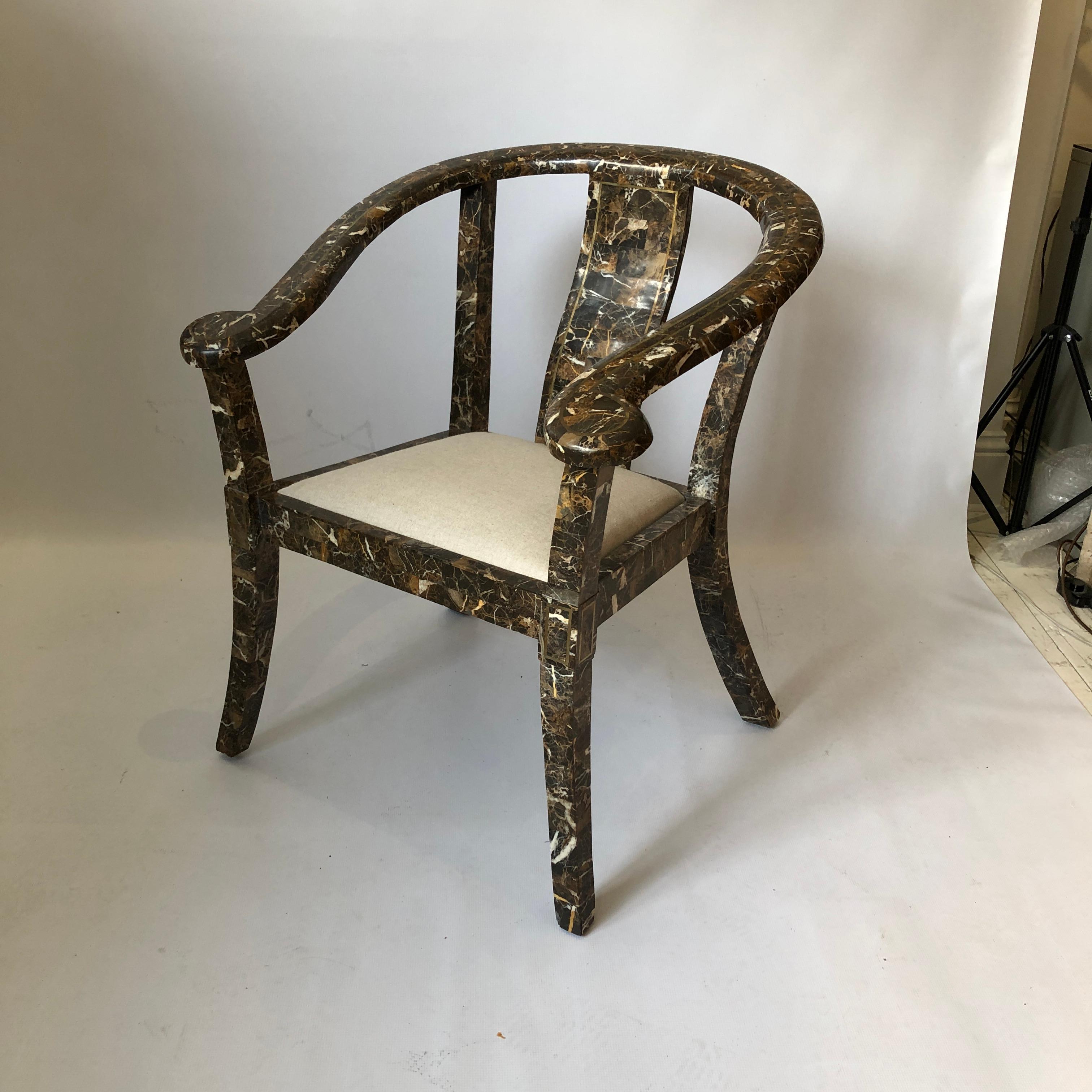 Maitland Smith Marble Tessellated Side Brass Chair #1 Postmodern Vintage 1970s In Good Condition In London, GB