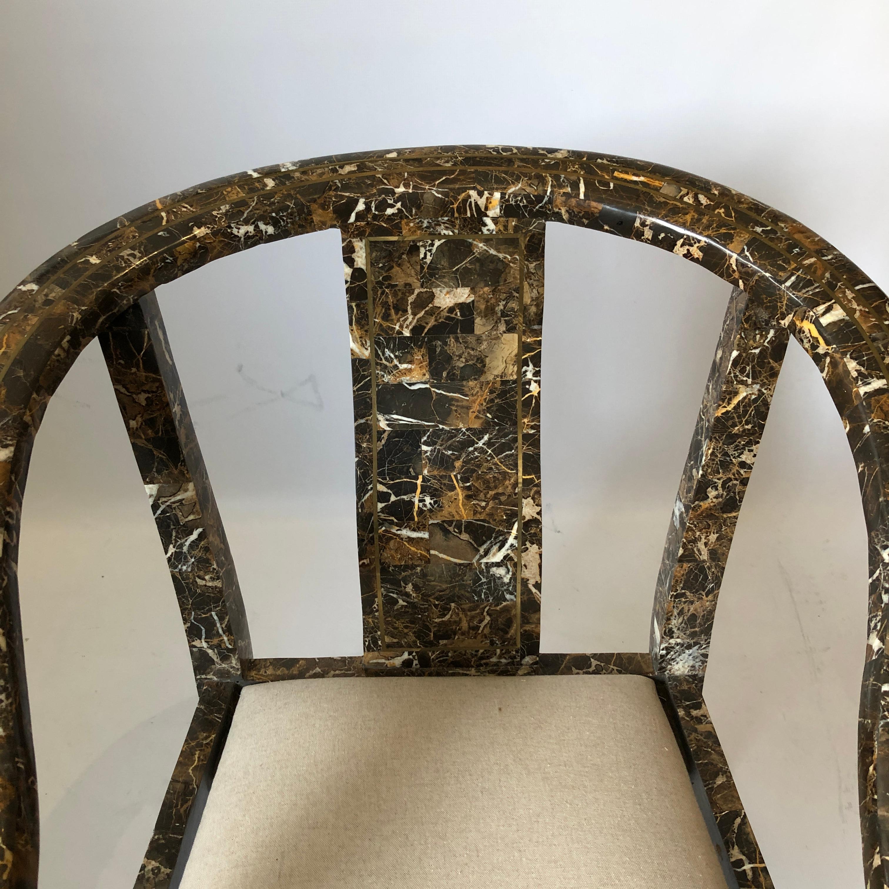 Late 20th Century Maitland Smith Marble Tessellated Side Brass Chair #1 Postmodern Vintage 1970s