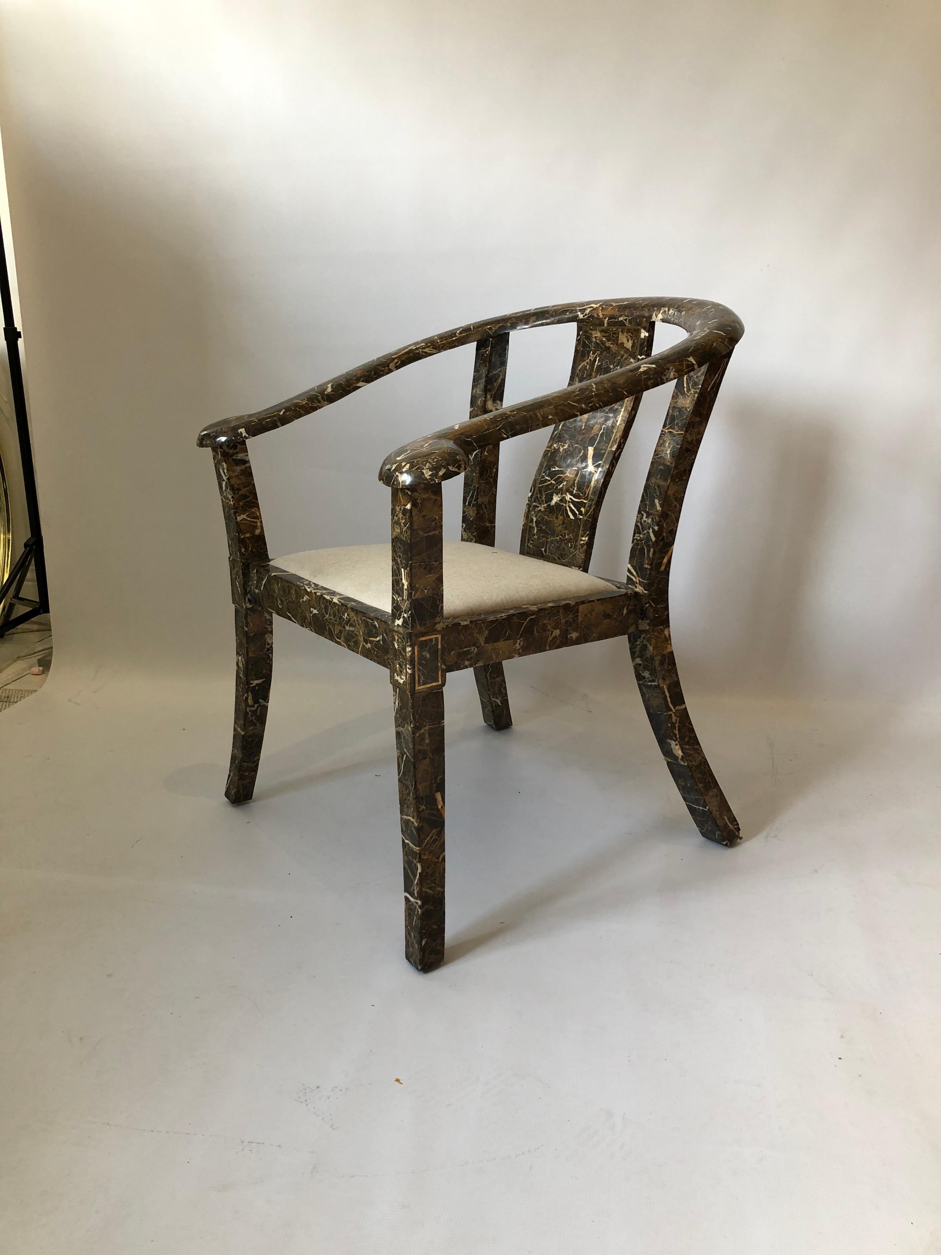 Maitland Smith Marble Tessellated Side Brass Chair #2 Vintage 1970s 4