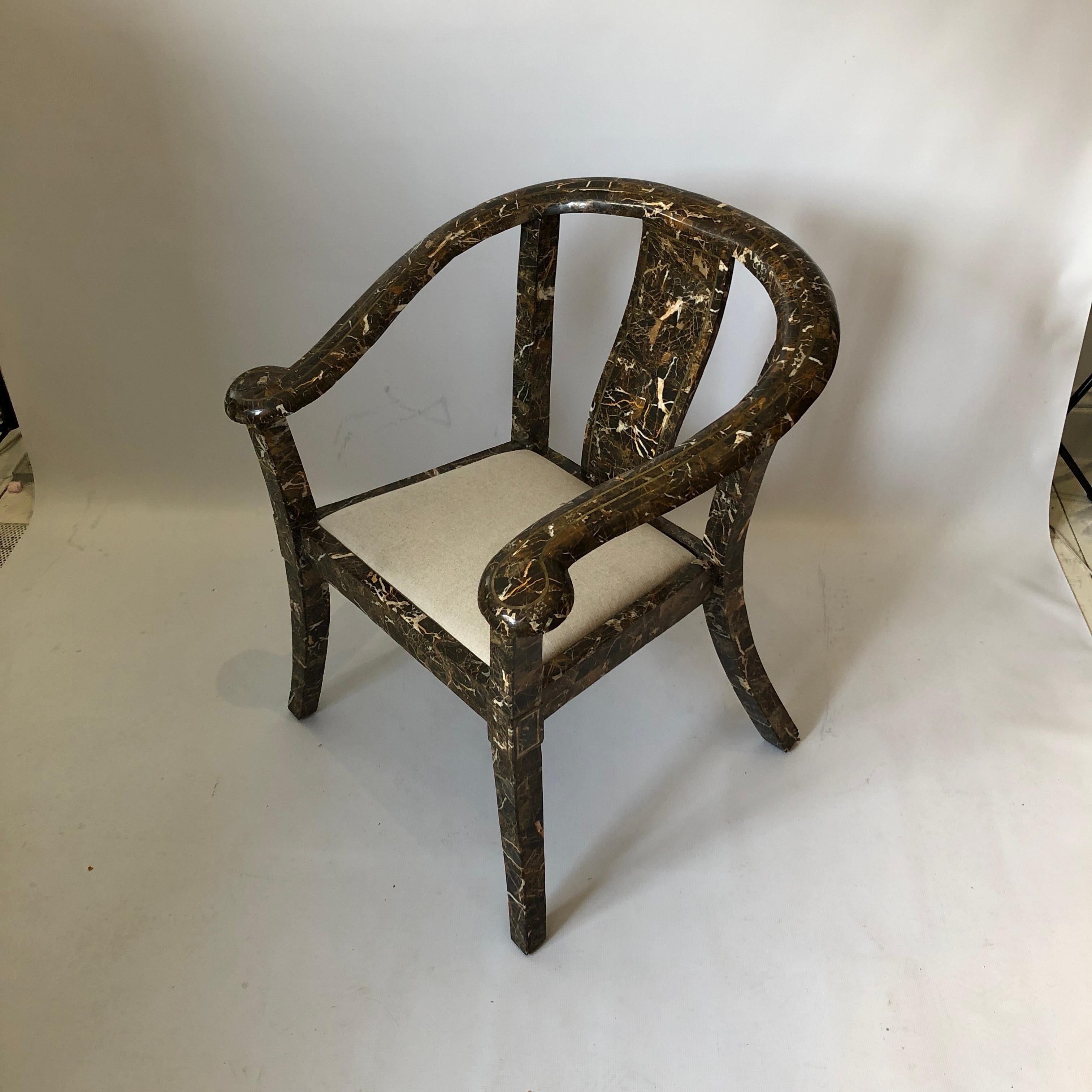 Maitland Smith Marble Tessellated Side Brass Chair #2 Vintage 1970s 5