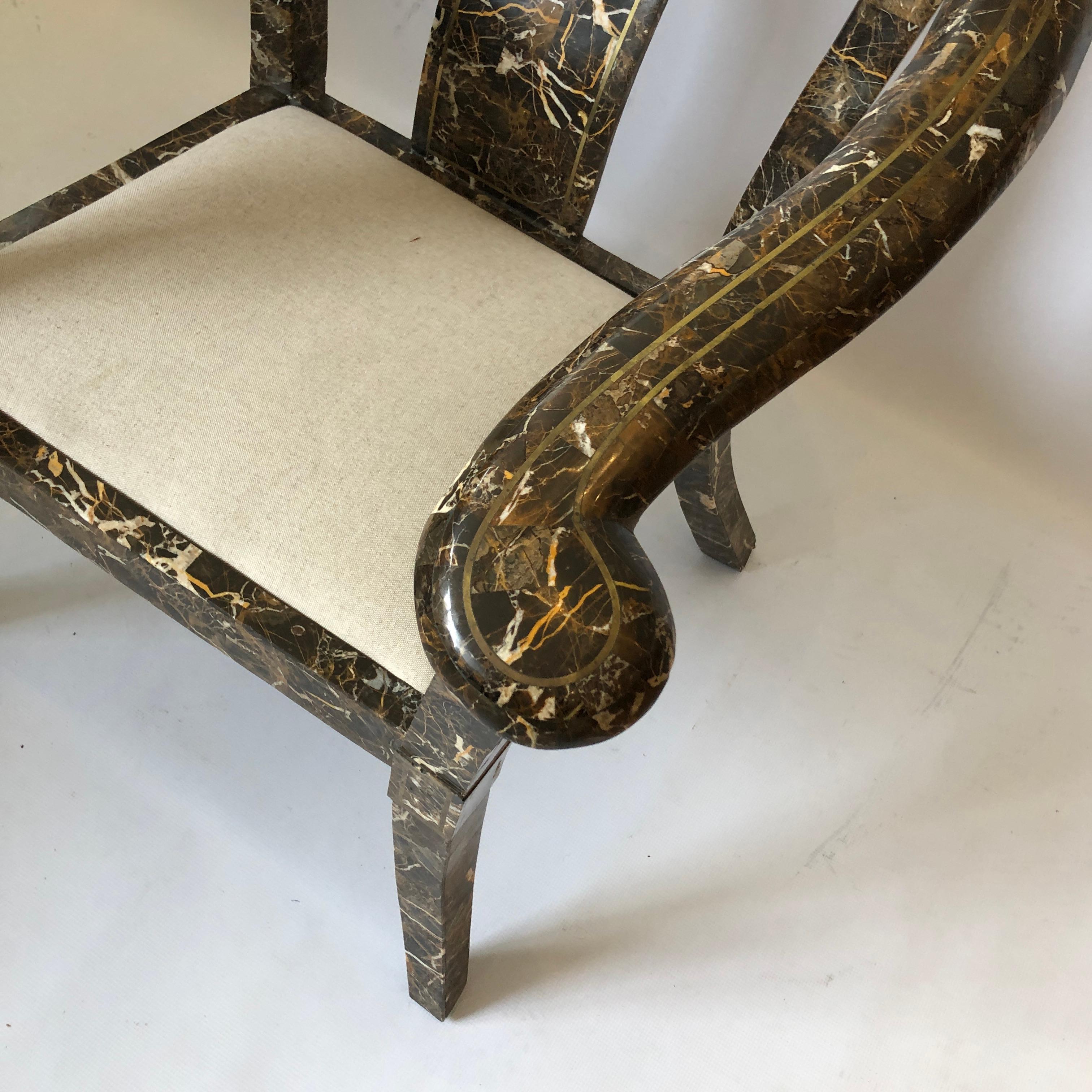 Maitland Smith Marble Tessellated Side Brass Chair #2 Vintage 1970s In Good Condition In London, GB