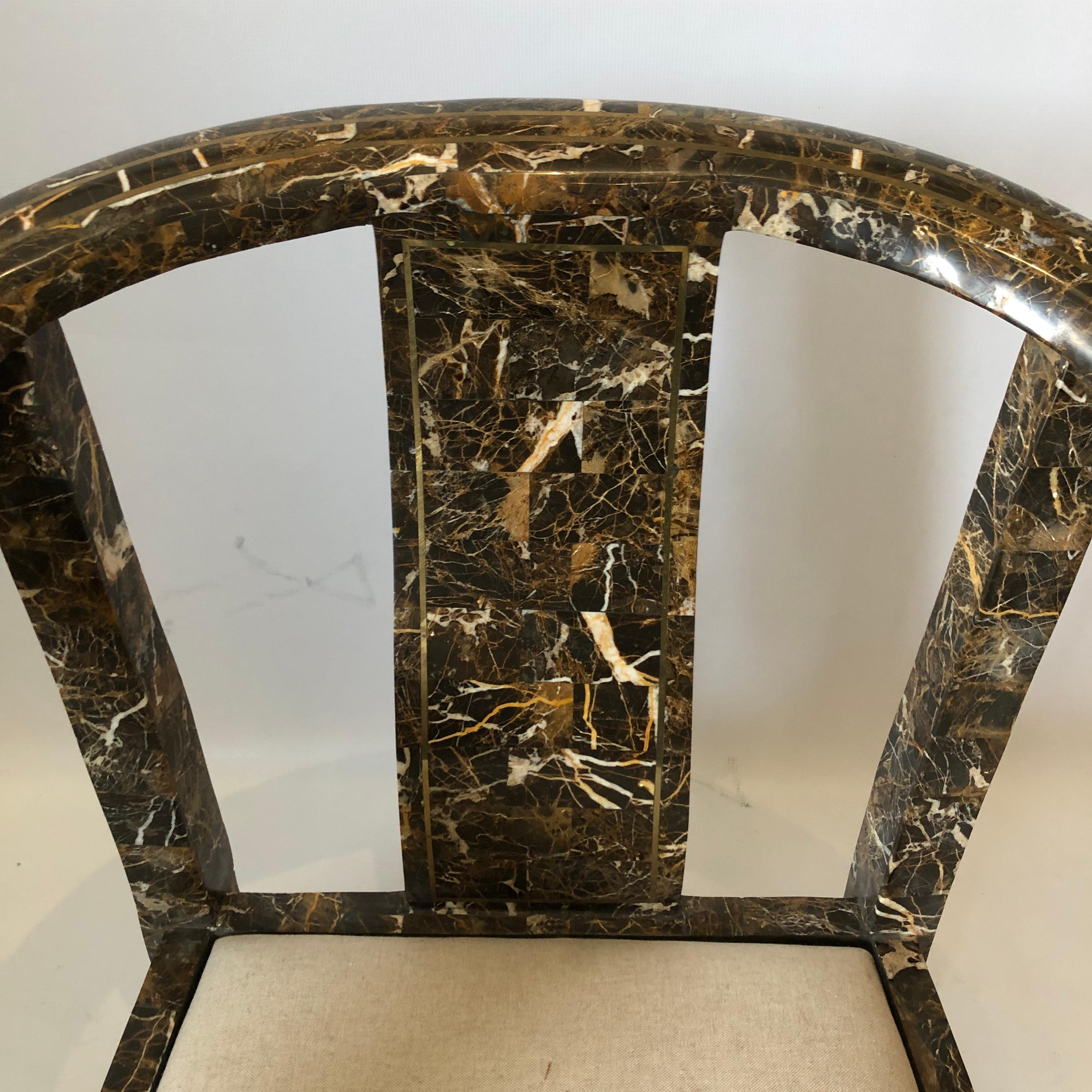 Maitland Smith Marble Tessellated Side Brass Chair #2 Vintage 1970s 2