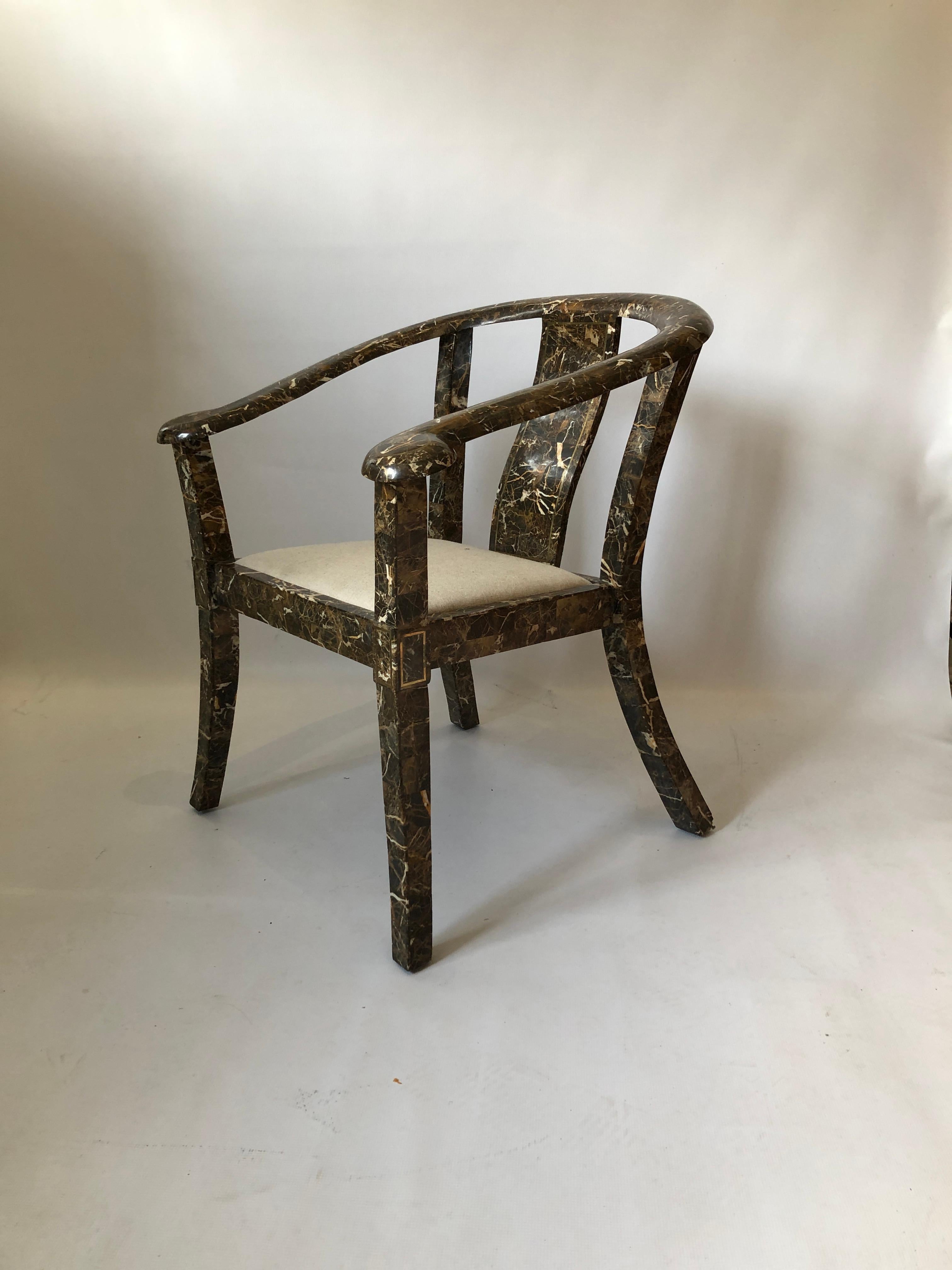 Maitland Smith Marble Tessellated Side Brass Chair #2 Vintage 1970s 3