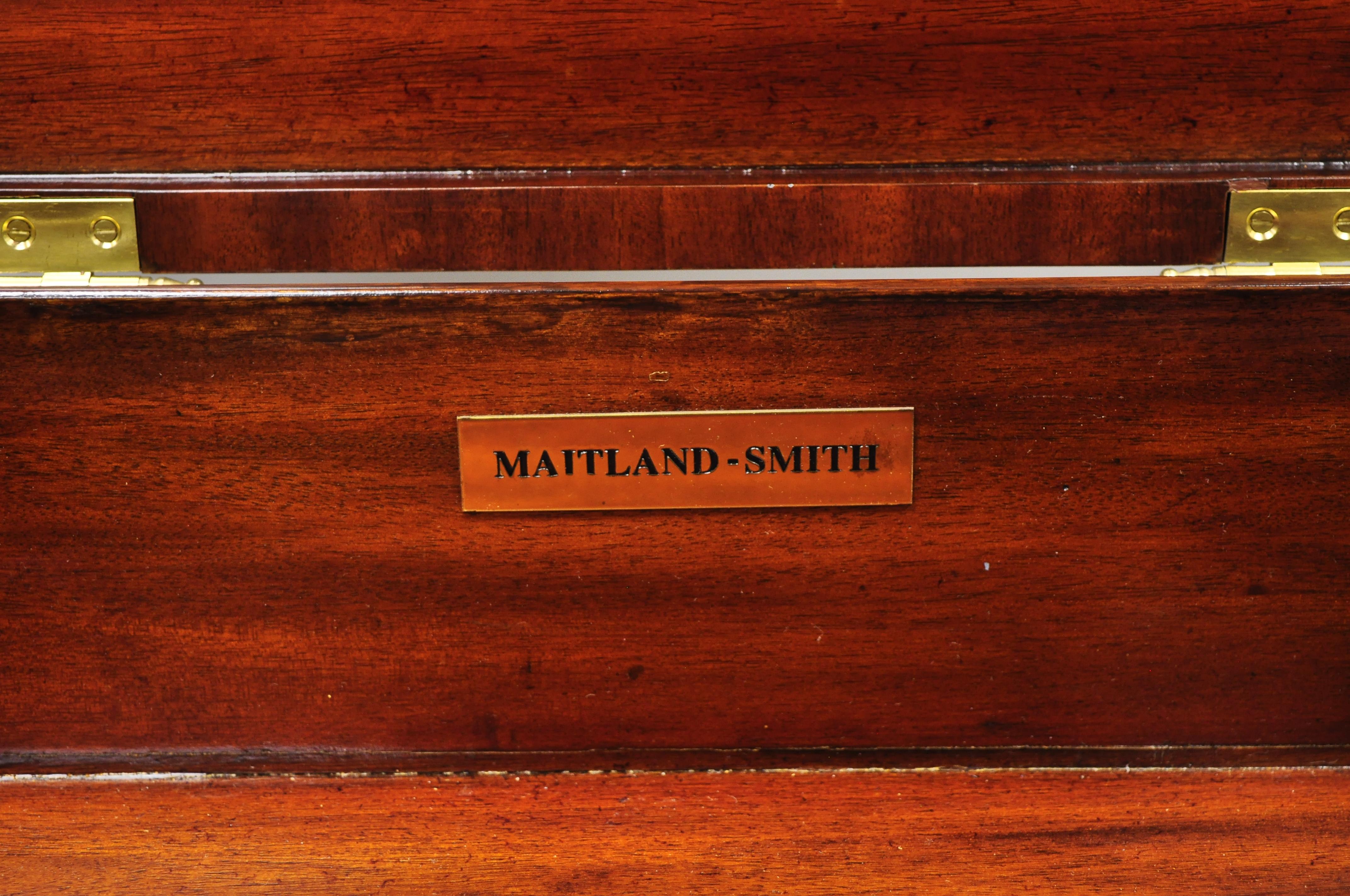 Maitland Smith Marquetry Inlay Campaign Style Trunk Chest Side Table on Base 4