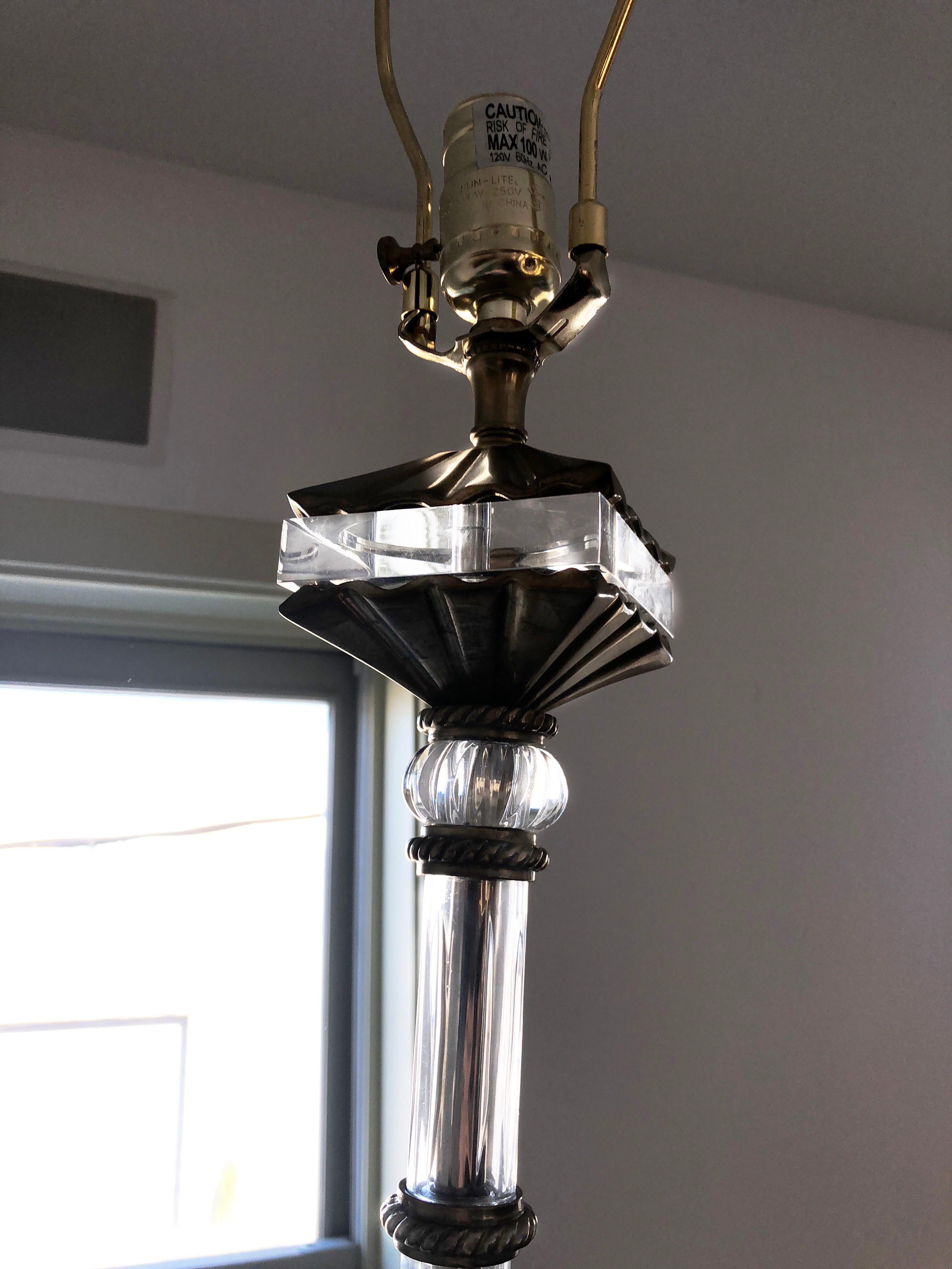 American Maitland-Smith Mid-Century Modern Neo Classical Leaded Glass Column Floor Lamp