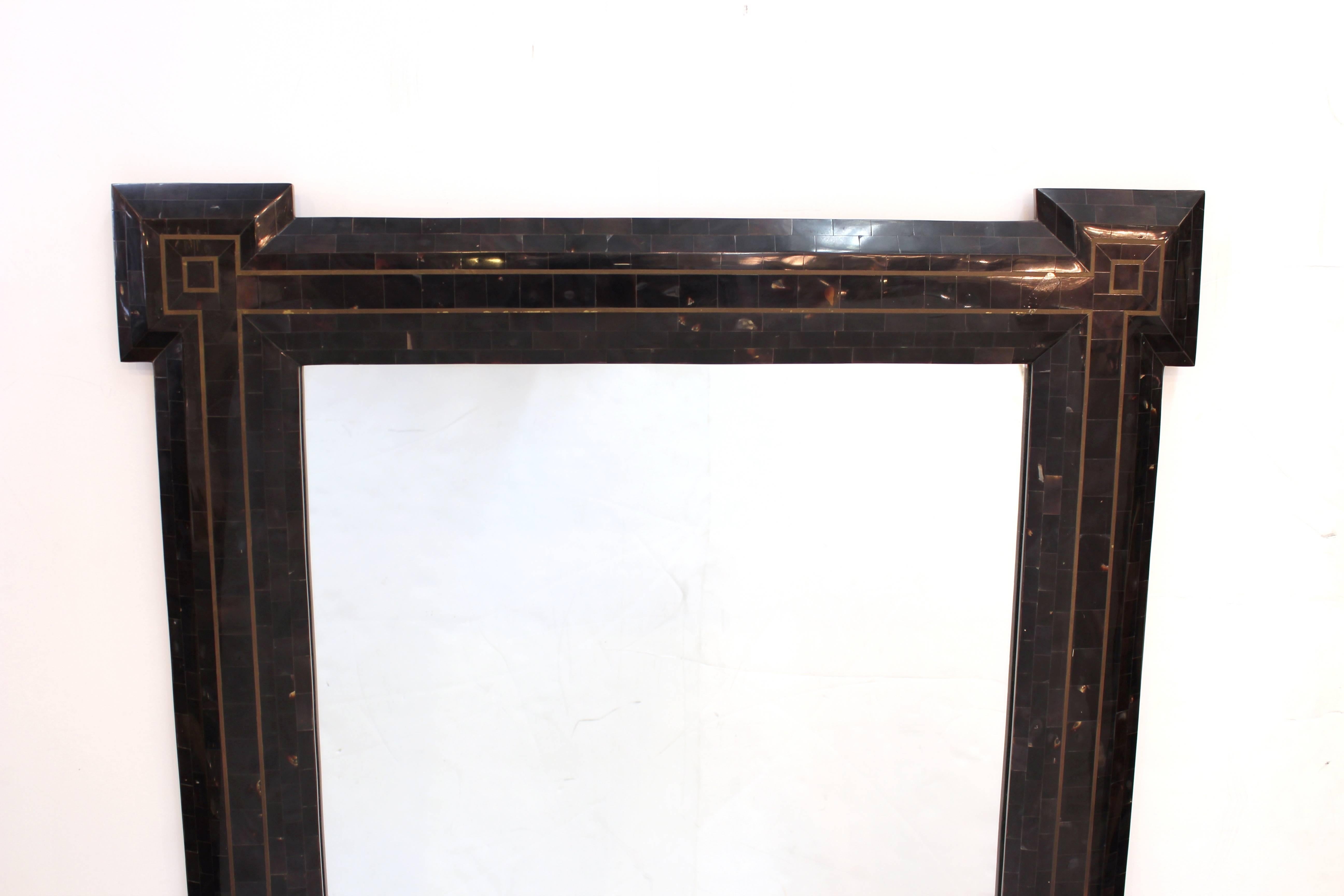 Maitland-Smith Mid-Century Modern Tessellated Black Wall Mirror In Good Condition In New York, NY