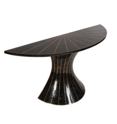 Maitland Smith Mid-Century Modern Tessellated Stone Black Marble Console Table