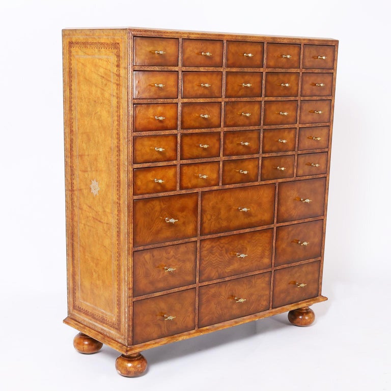 Mid-Century Modern Maitland-Smith Mid-Century Muti Drawer Tooled Leather Chest For Sale