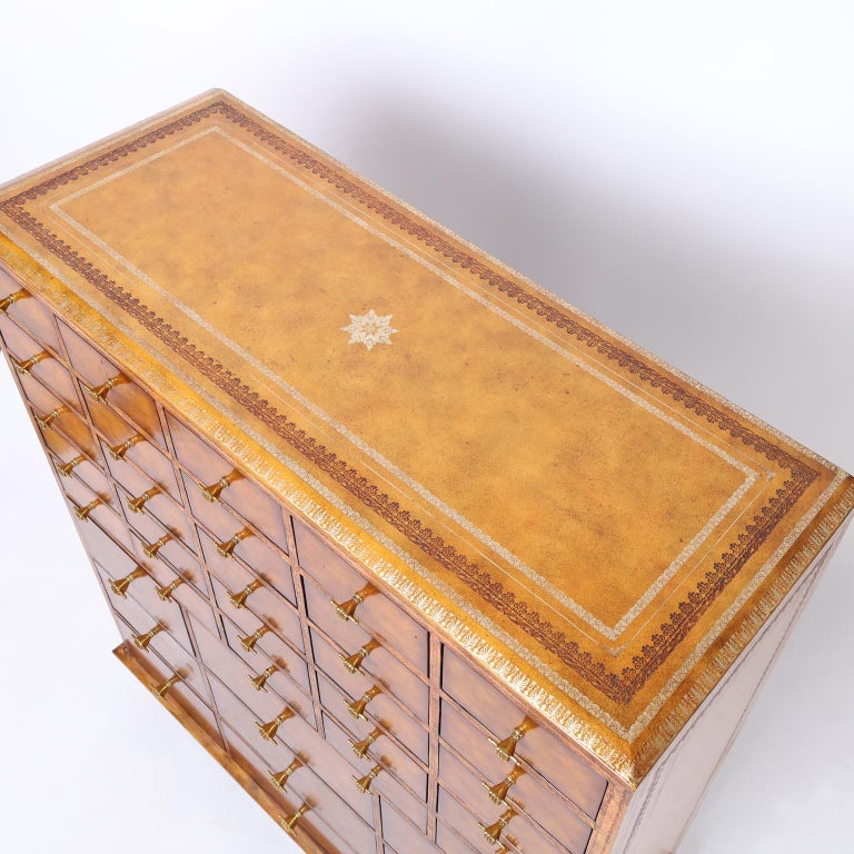 Philippine Maitland-Smith Mid-Century Muti Drawer Tooled Leather Chest For Sale