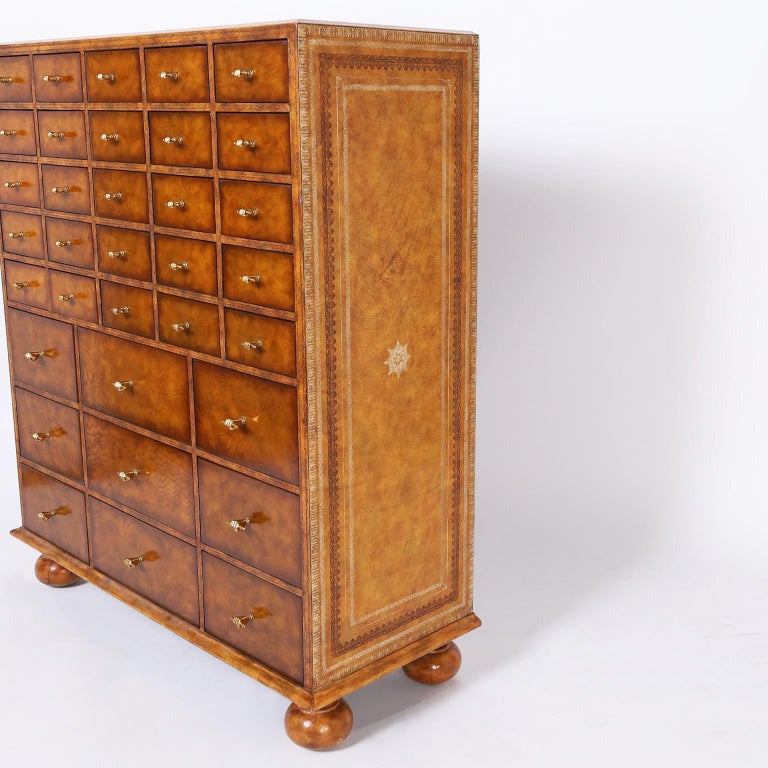 20th Century Maitland-Smith Mid-Century Muti Drawer Tooled Leather Chest For Sale