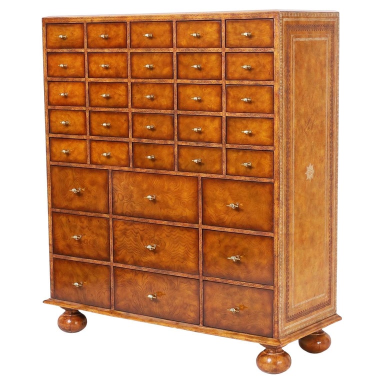 Maitland-Smith Mid-Century Muti Drawer Tooled Leather Chest For Sale