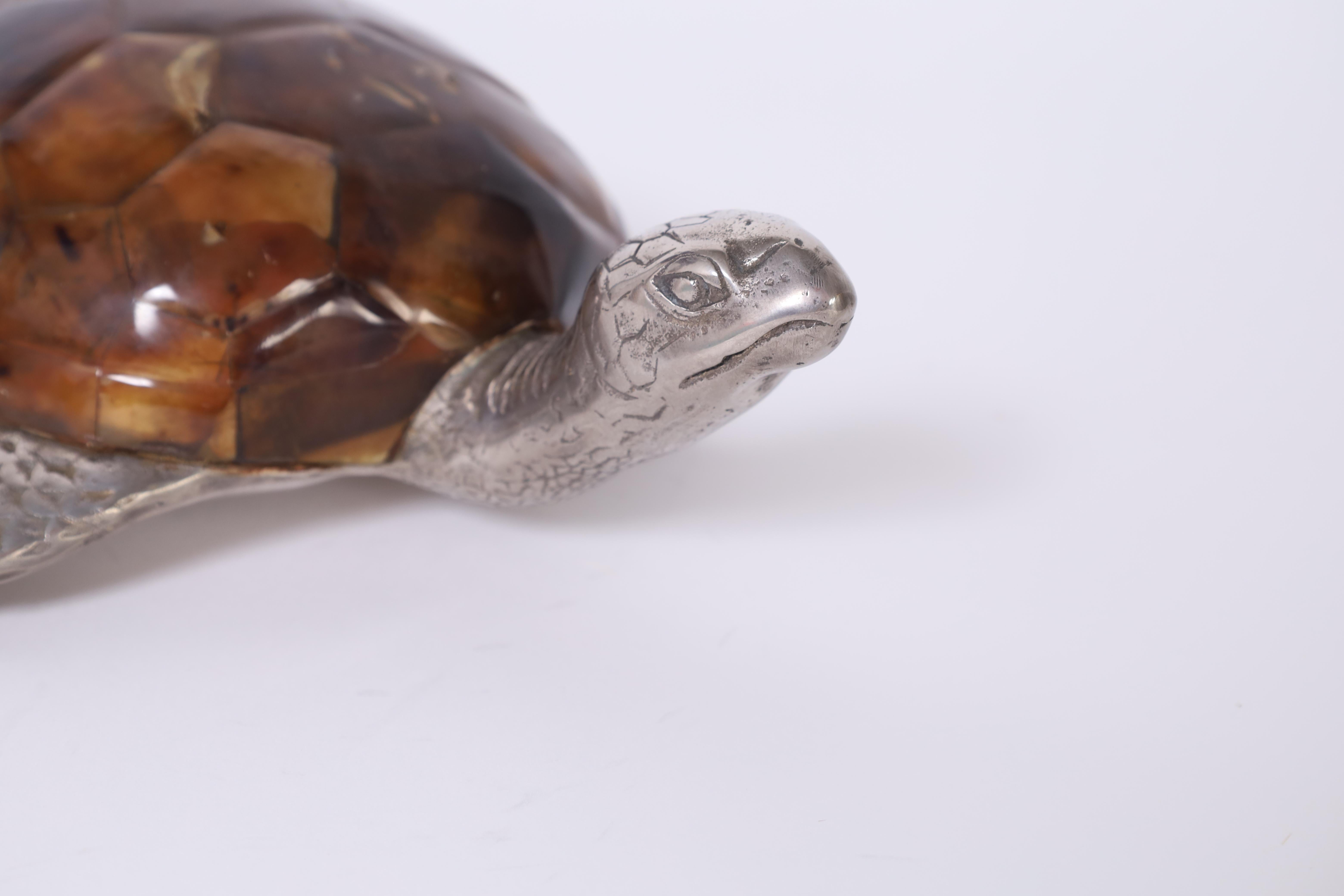  Maitland-Smith Mid Century Silver Plate and Faux Tortoise Turtle In Good Condition For Sale In Palm Beach, FL