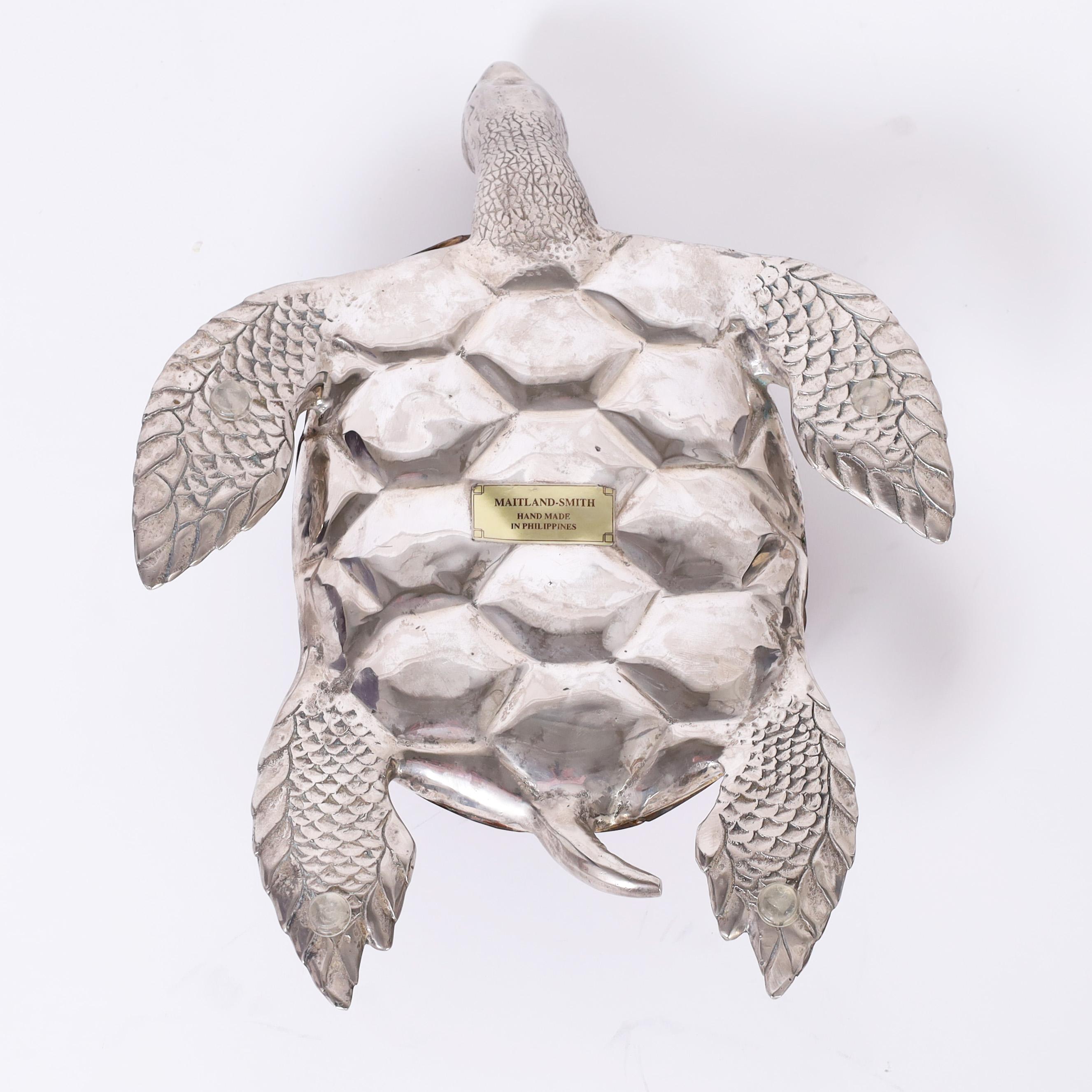 20th Century  Maitland-Smith Mid Century Silver Plate and Faux Tortoise Turtle For Sale