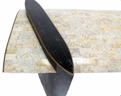 Maitland Smith Mid Century Tessellated Tile Stone Brass Inlay Console Sofa Table