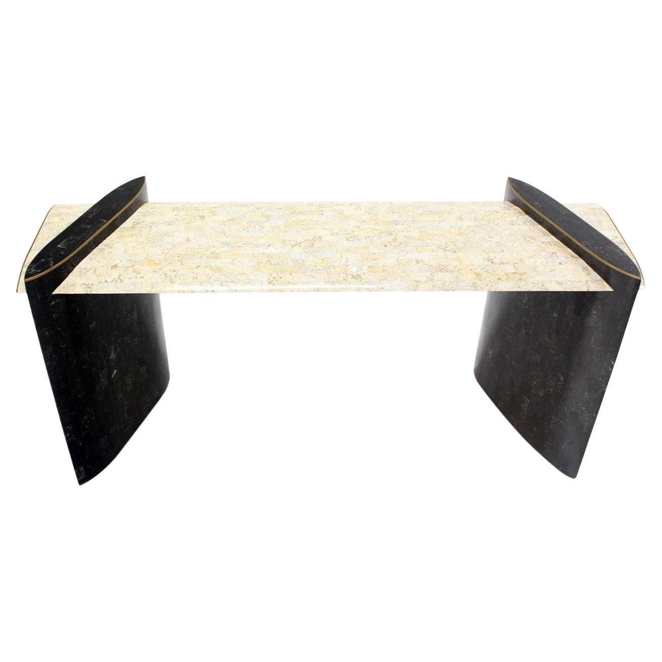 Mid-Century Modern Maitland Smith Mid Century Tessellated Tile Stone Brass Inlay Console Sofa Table For Sale