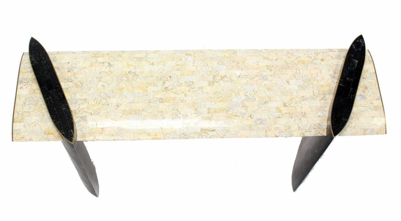 Maitland Smith Mid Century Tessellated Tile Stone Brass Inlay Console Sofa Table For Sale 1