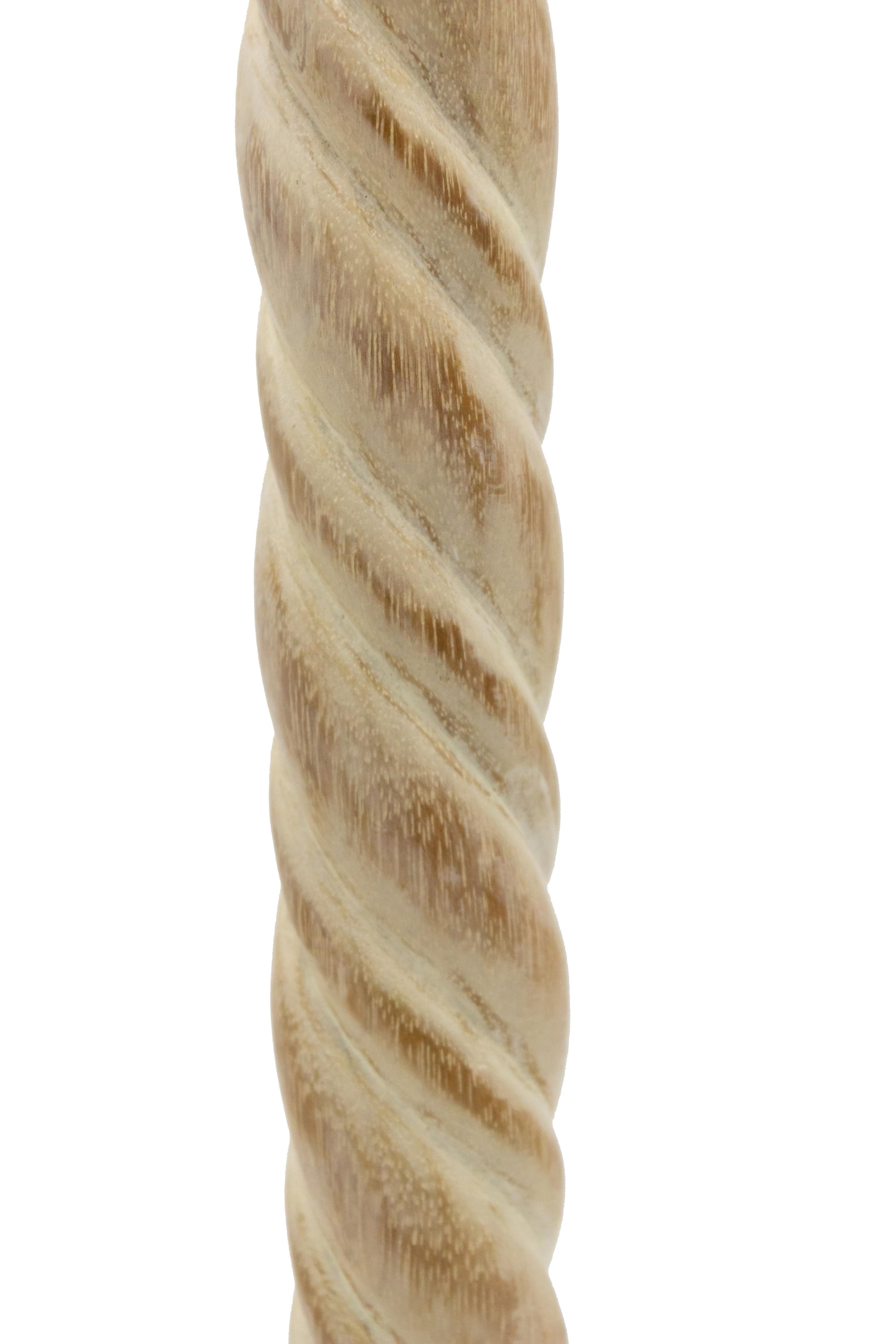 Maitland Smith MidCentury Bleached Wood Spiral Table Lamps In Good Condition For Sale In New York, NY