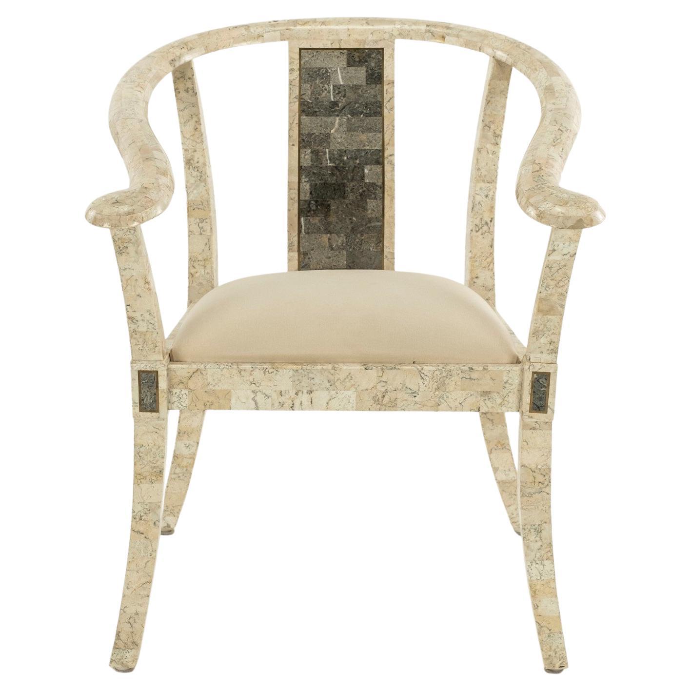 Maitland Smith Ming Style Horseshoe Back Tessellated Chair For Sale
