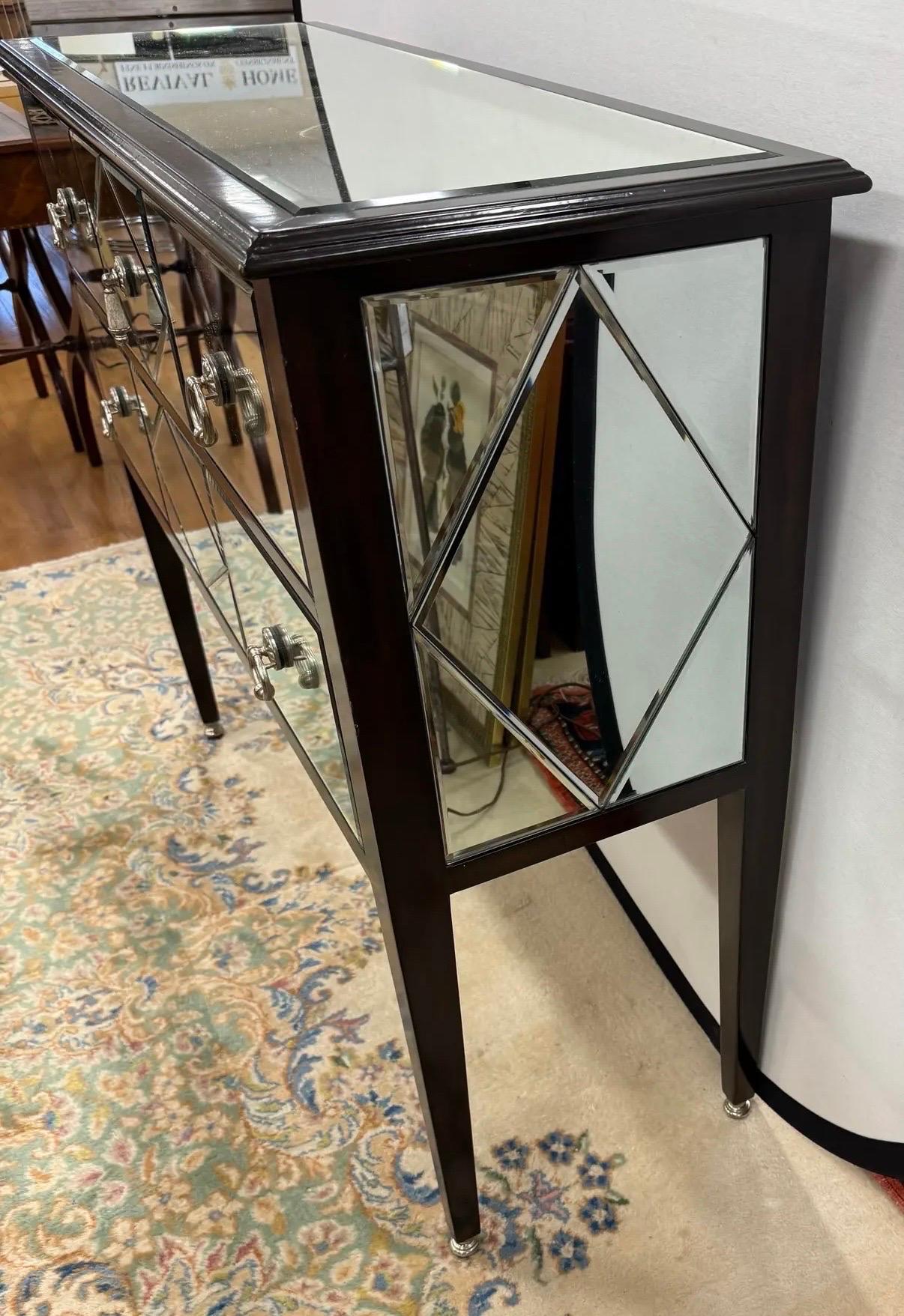Vietnamese Maitland Smith Mirrored Dry Bar Console Table Sideboard Chest For Sale