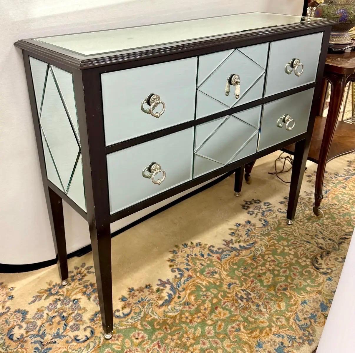 Contemporary Maitland Smith Mirrored Dry Bar Console Table Sideboard Chest For Sale