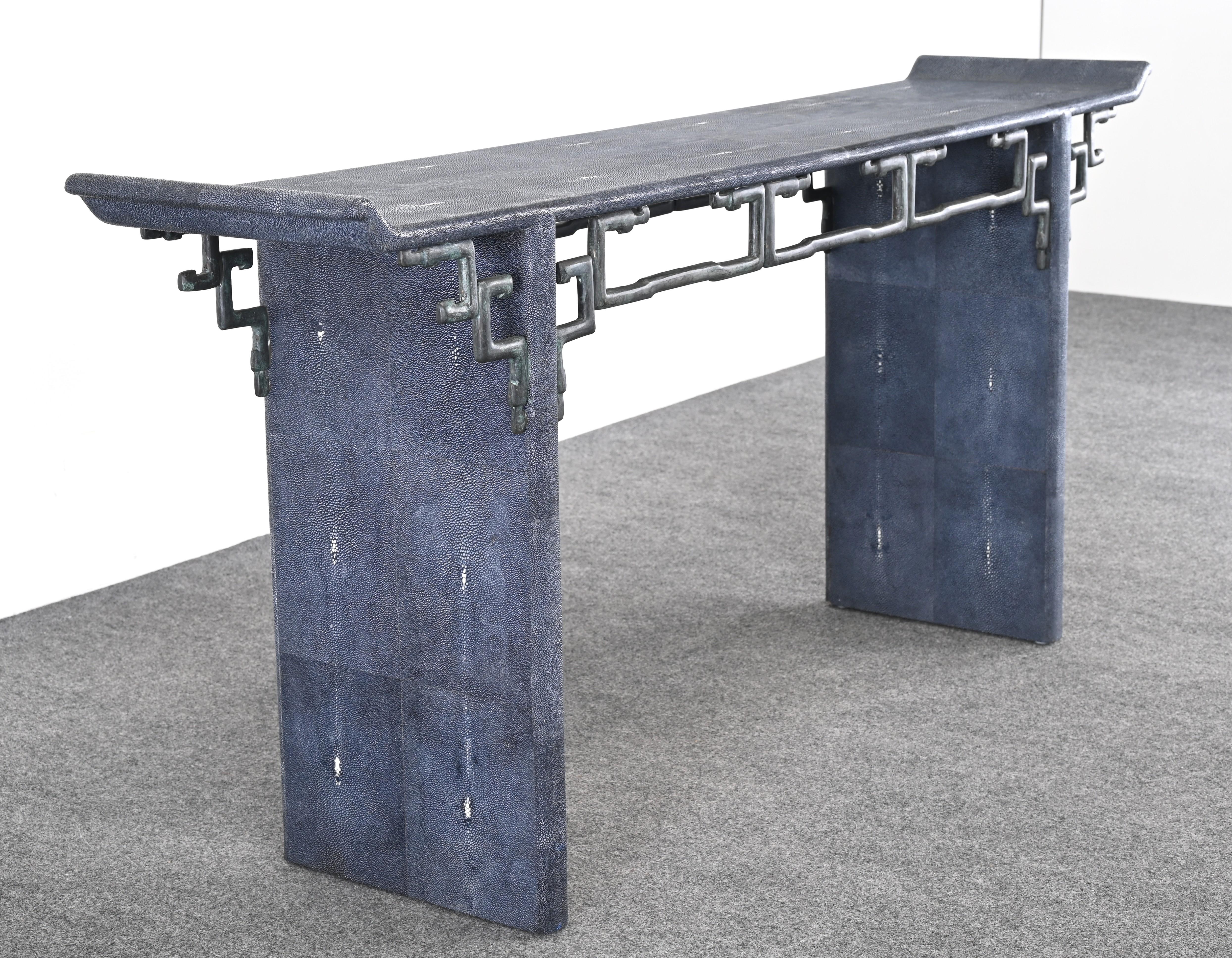 Maitland Smith Modern Altar or Console Table in Faux Shagreen, 20th Century For Sale 8