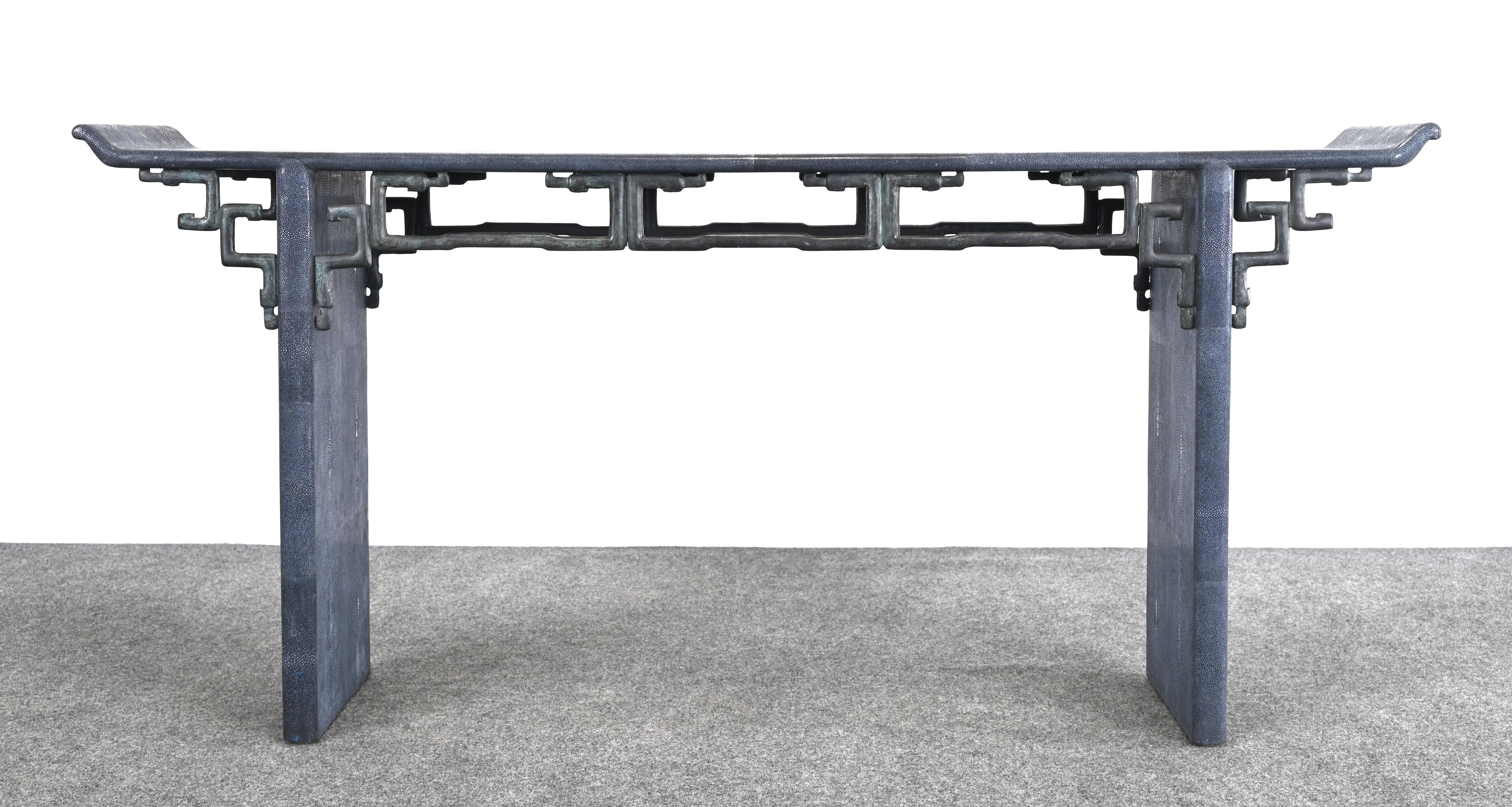 American Maitland Smith Modern Altar or Console Table in Faux Shagreen, 20th Century For Sale