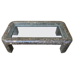 Maitland Smith Modern Brown Tessellated Marble and Glass Coffee Table