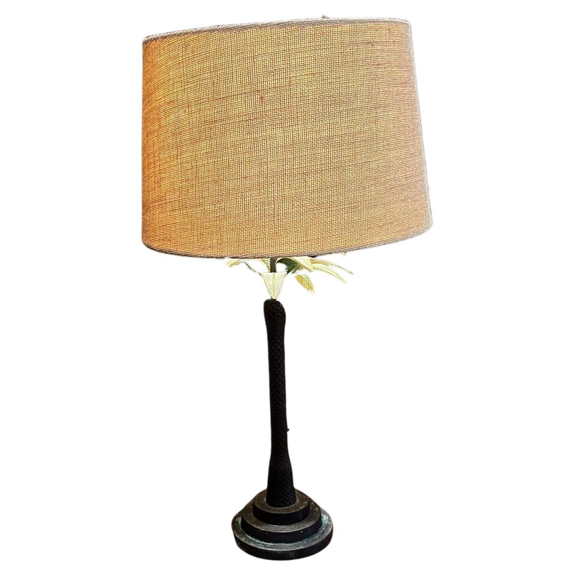 Maitland Smith Modern Metal Palm Tree Table Lamp Faux Bronze
Unmarked.
21.5 tall to socket Diameter 9
Preowned vintage unrestored condition
No shade is included.
Refer to all images.