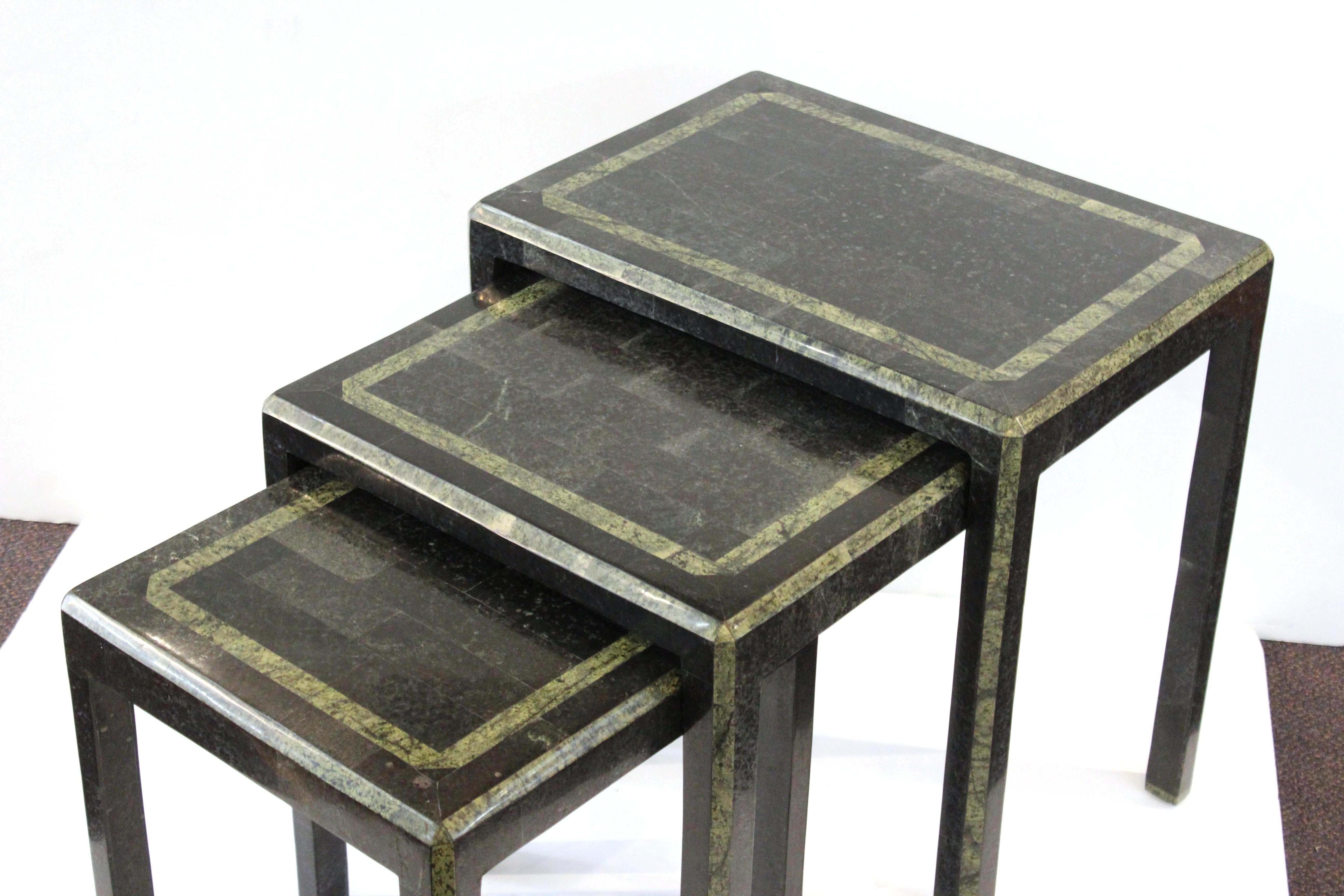 Maitland-Smith Modern Nesting Tables in Tessellated Stone In Good Condition In New York, NY