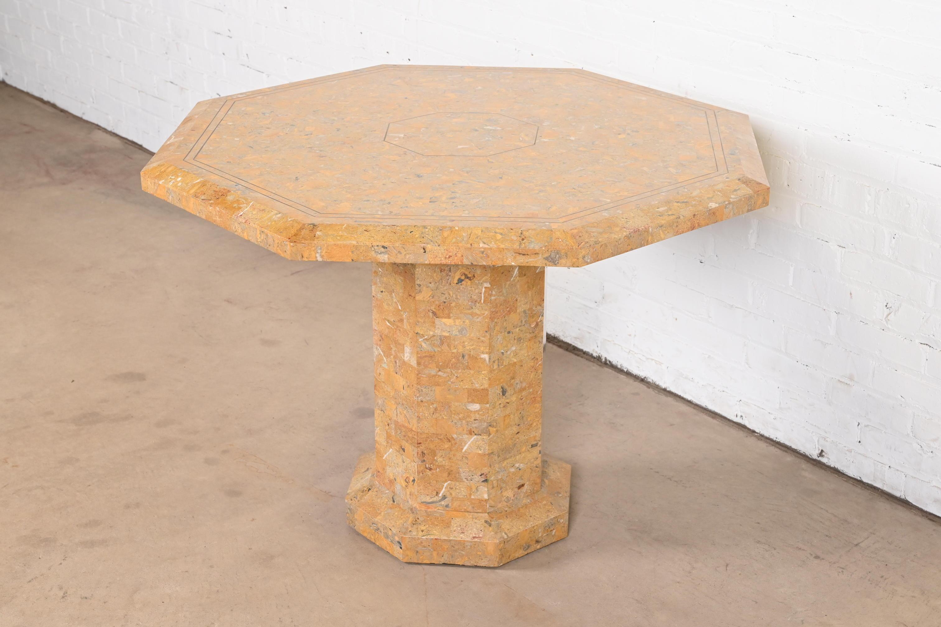 Maitland Smith Modern Tessellated Marble Pedestal Dining Table or Center Table In Good Condition For Sale In South Bend, IN