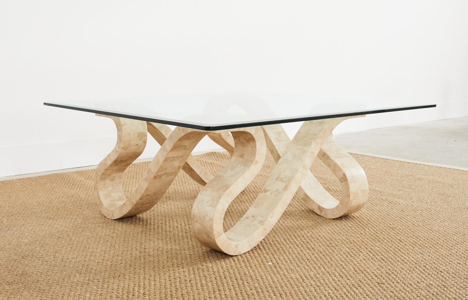 Beveled Maitland Smith Modernist Sculptural Tessellated Stone Cocktail Table