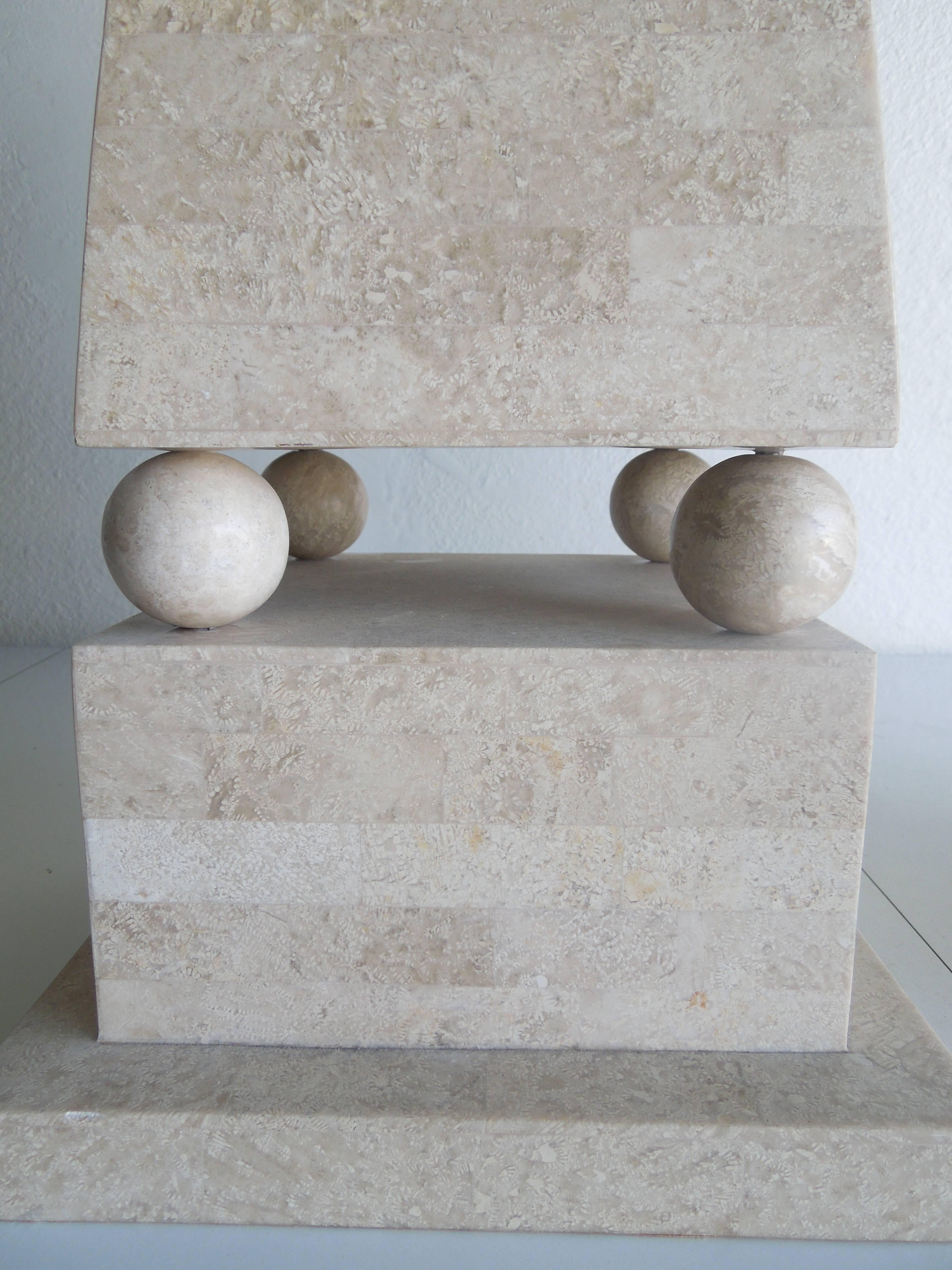 Philippine Maitland Smith Modernist Tessellated Stone Obelisks, Pair