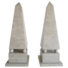 Maitland Smith Modernist Tessellated Stone Obelisks, Pair