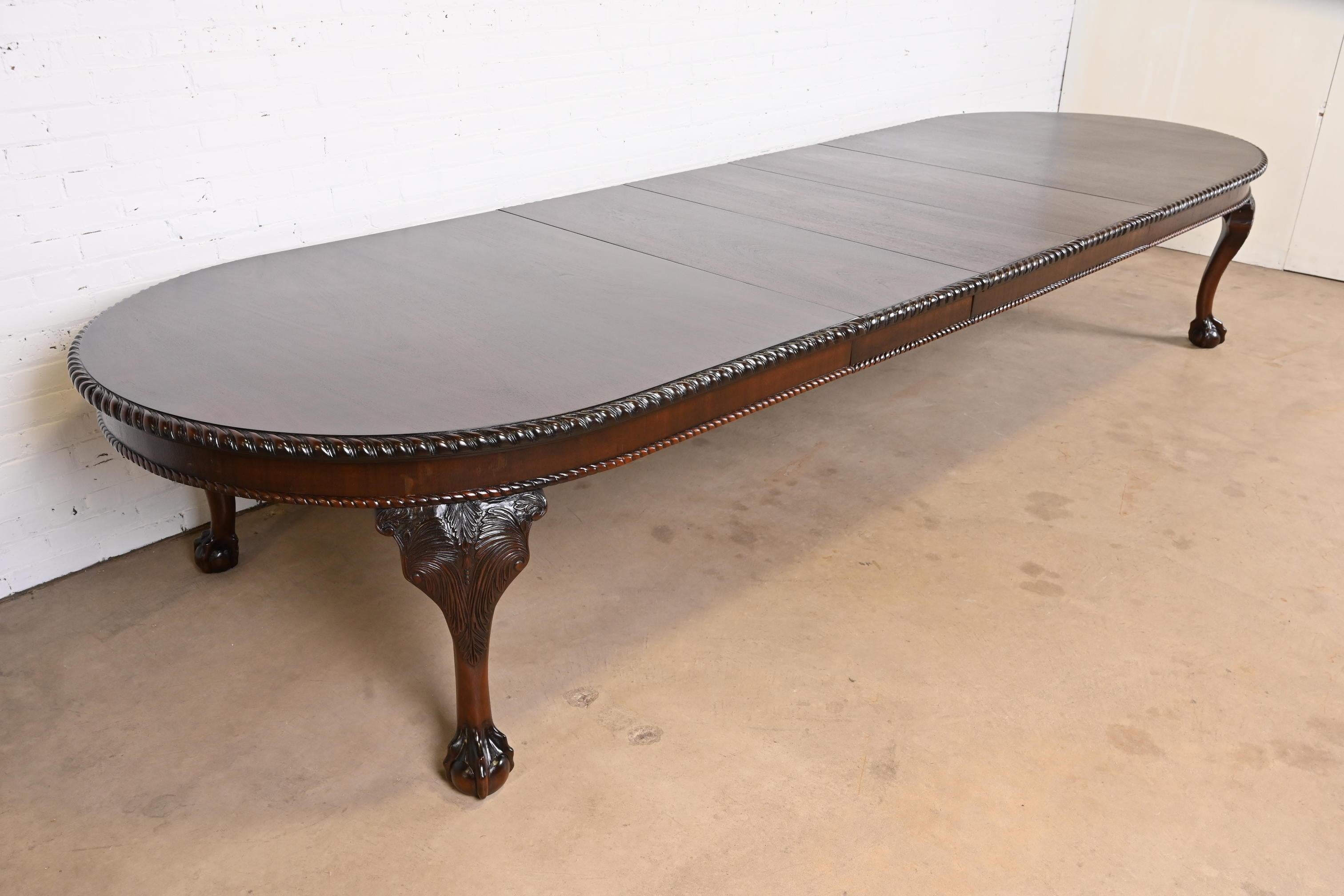 Maitland Smith Monumental Chippendale Carved Mahogany Dining Table, Refinished For Sale 8