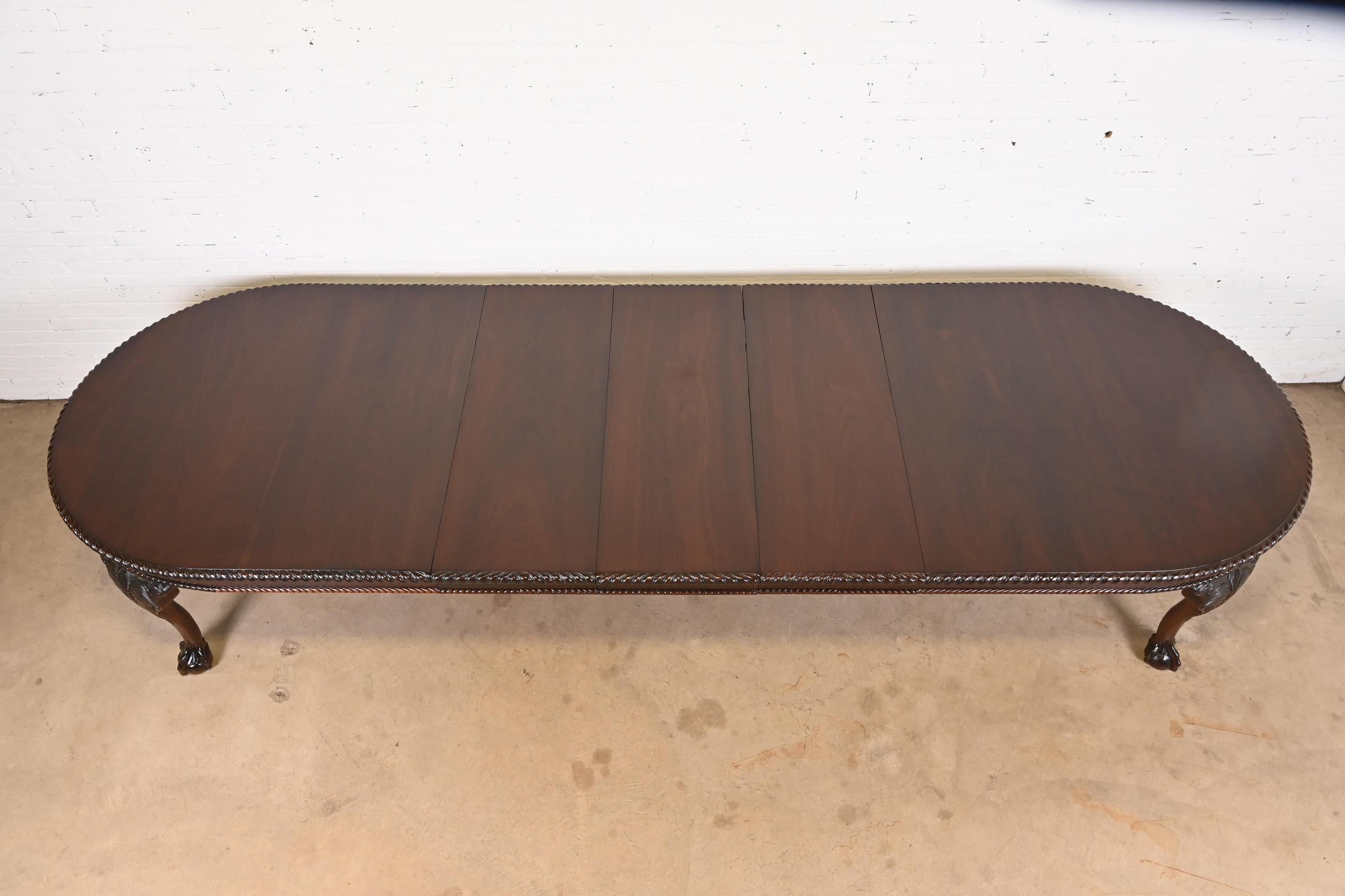 Maitland Smith Monumental Chippendale Carved Mahogany Dining Table, Refinished For Sale 9