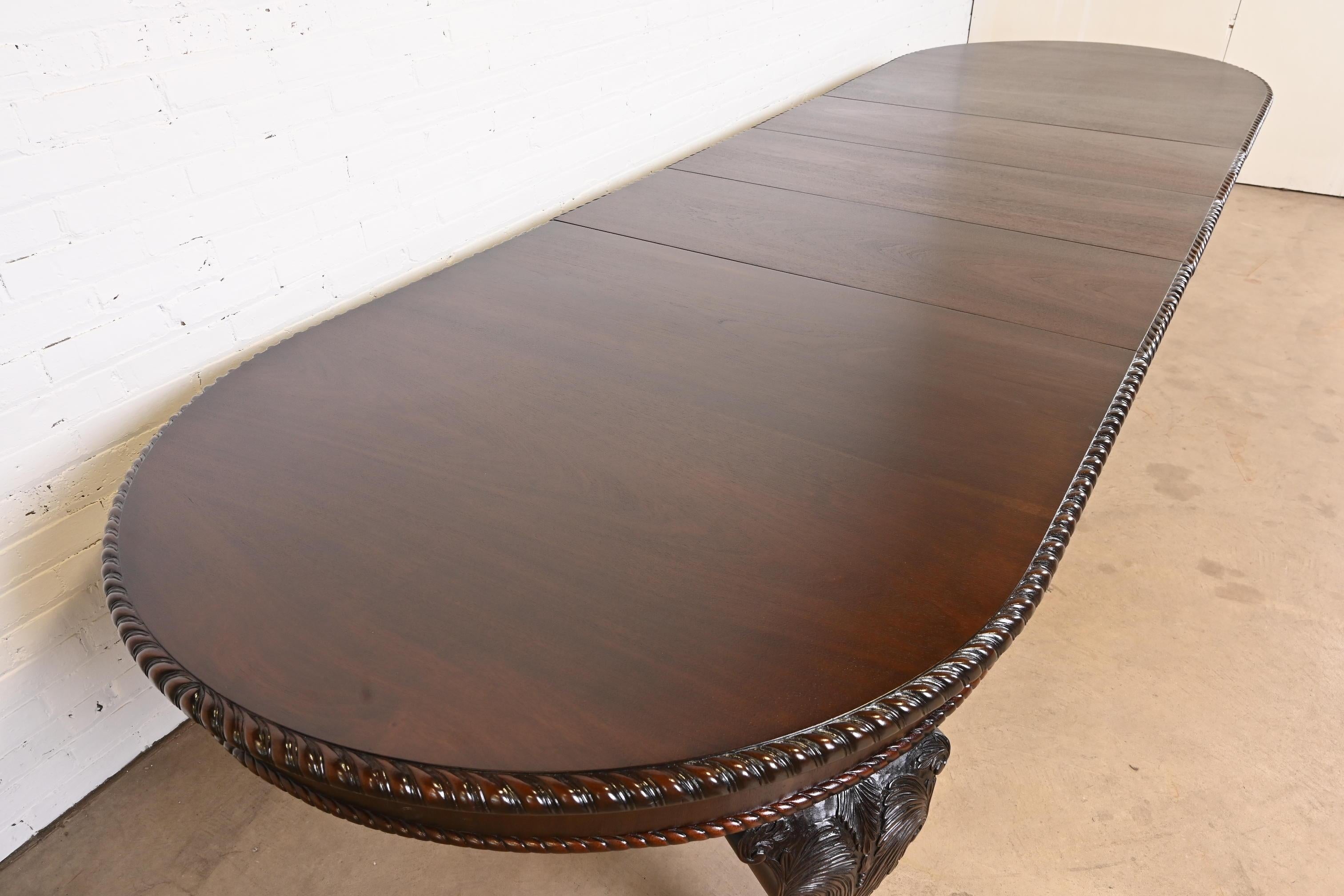 Maitland Smith Monumental Chippendale Carved Mahogany Dining Table, Refinished For Sale 10