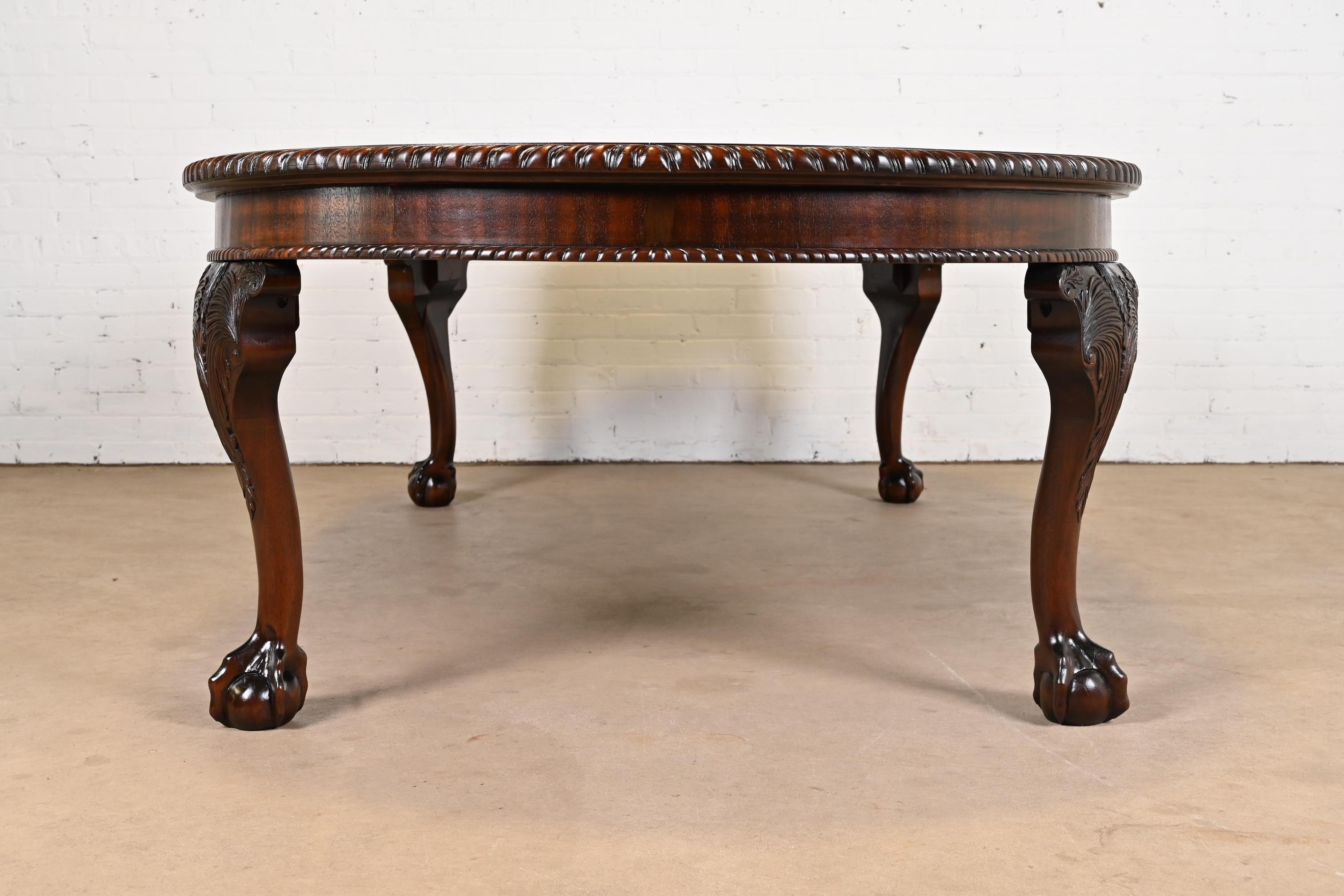 Maitland Smith Monumental Chippendale Carved Mahogany Dining Table, Refinished For Sale 11