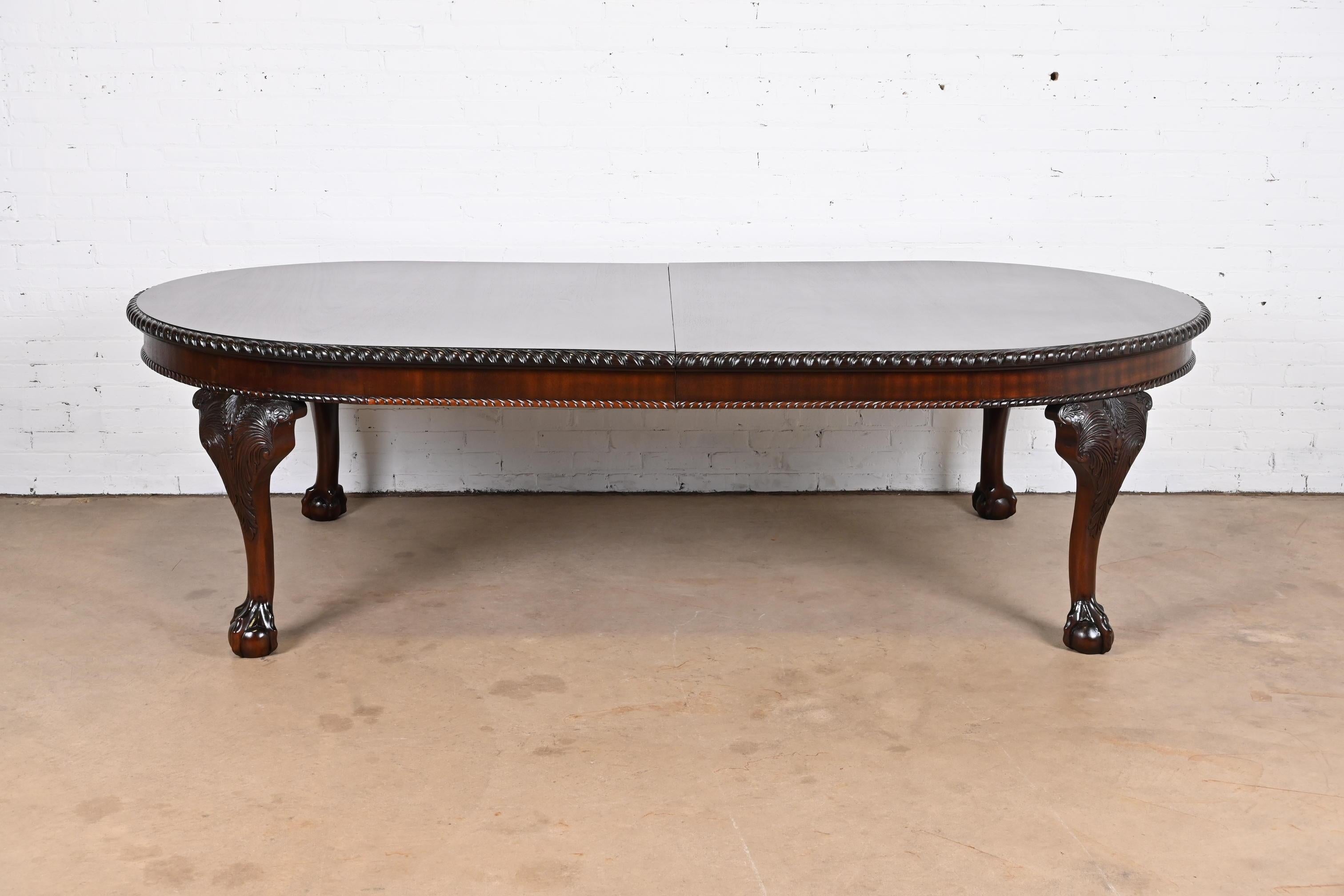 Maitland Smith Monumental Chippendale Carved Mahogany Dining Table, Refinished In Good Condition For Sale In South Bend, IN