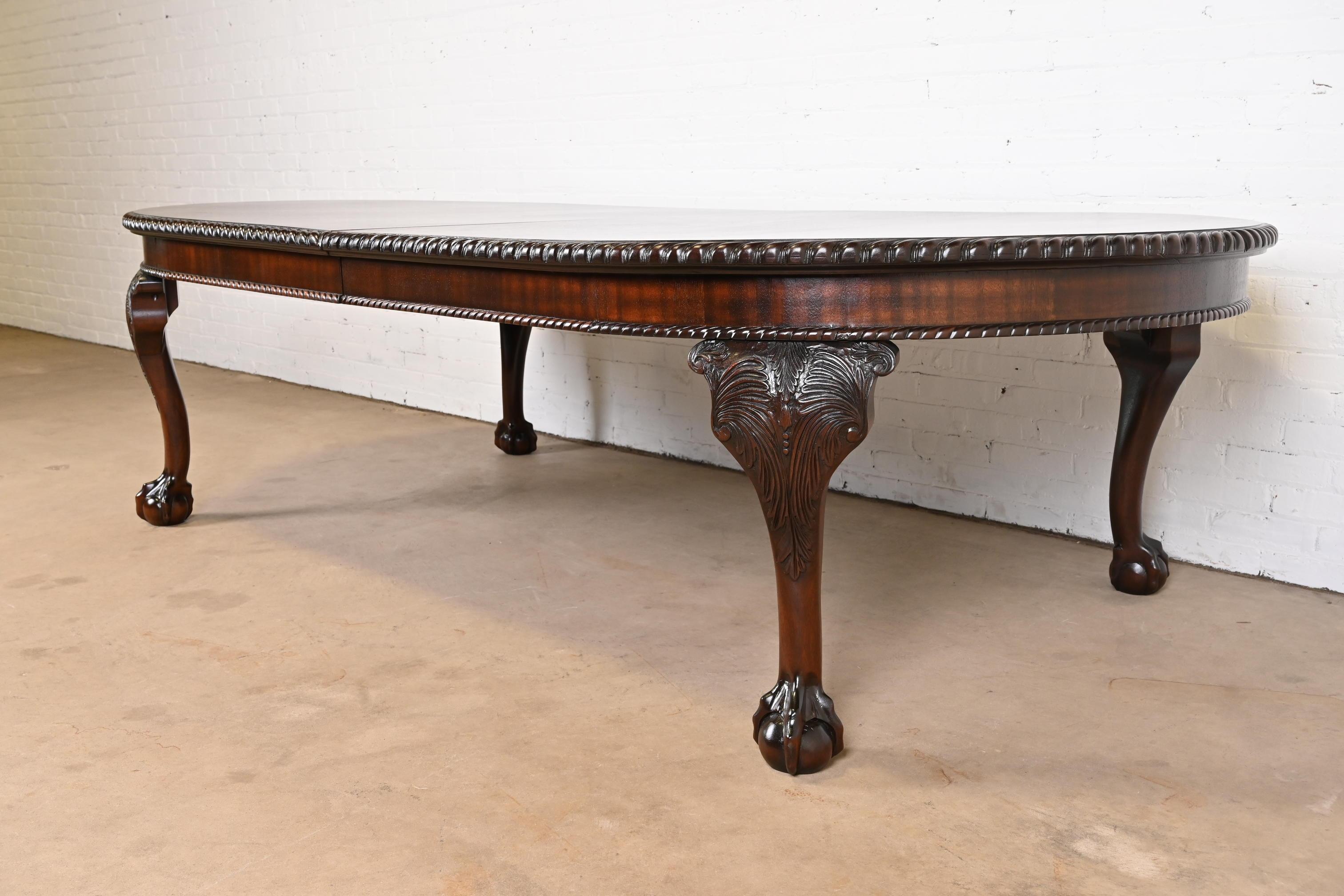 20th Century Maitland Smith Monumental Chippendale Carved Mahogany Dining Table, Refinished For Sale