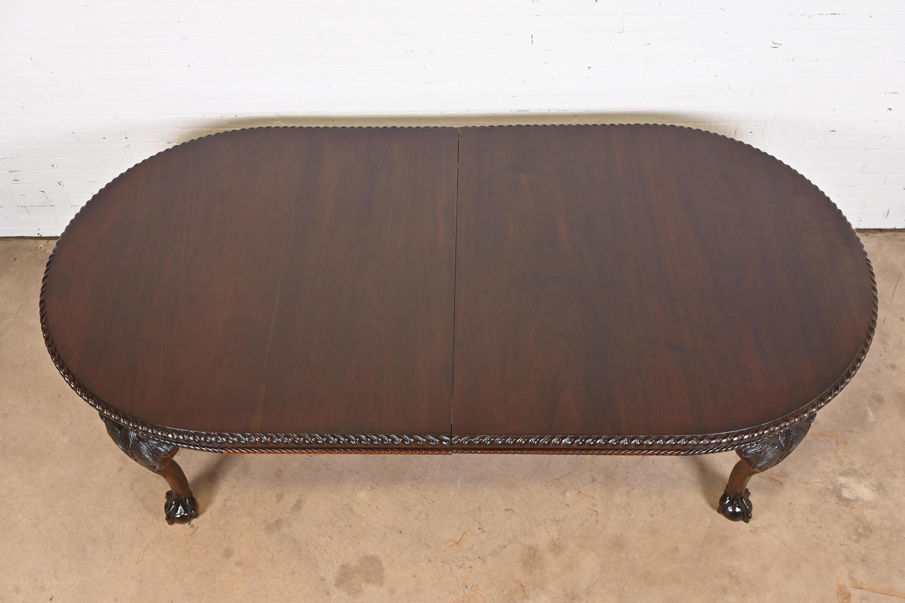 Maitland Smith Monumental Chippendale Carved Mahogany Dining Table, Refinished For Sale 1