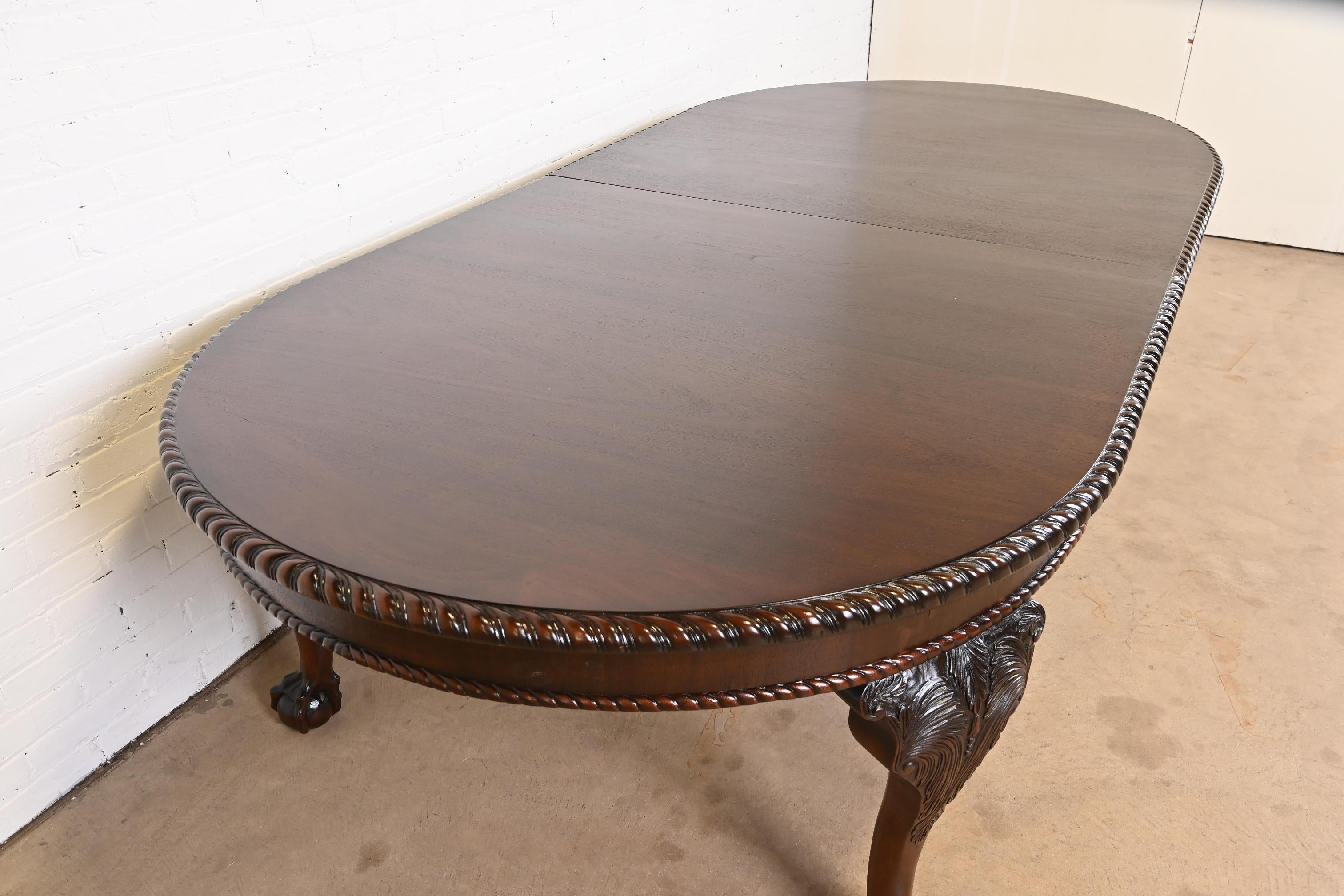 Maitland Smith Monumental Chippendale Carved Mahogany Dining Table, Refinished For Sale 2