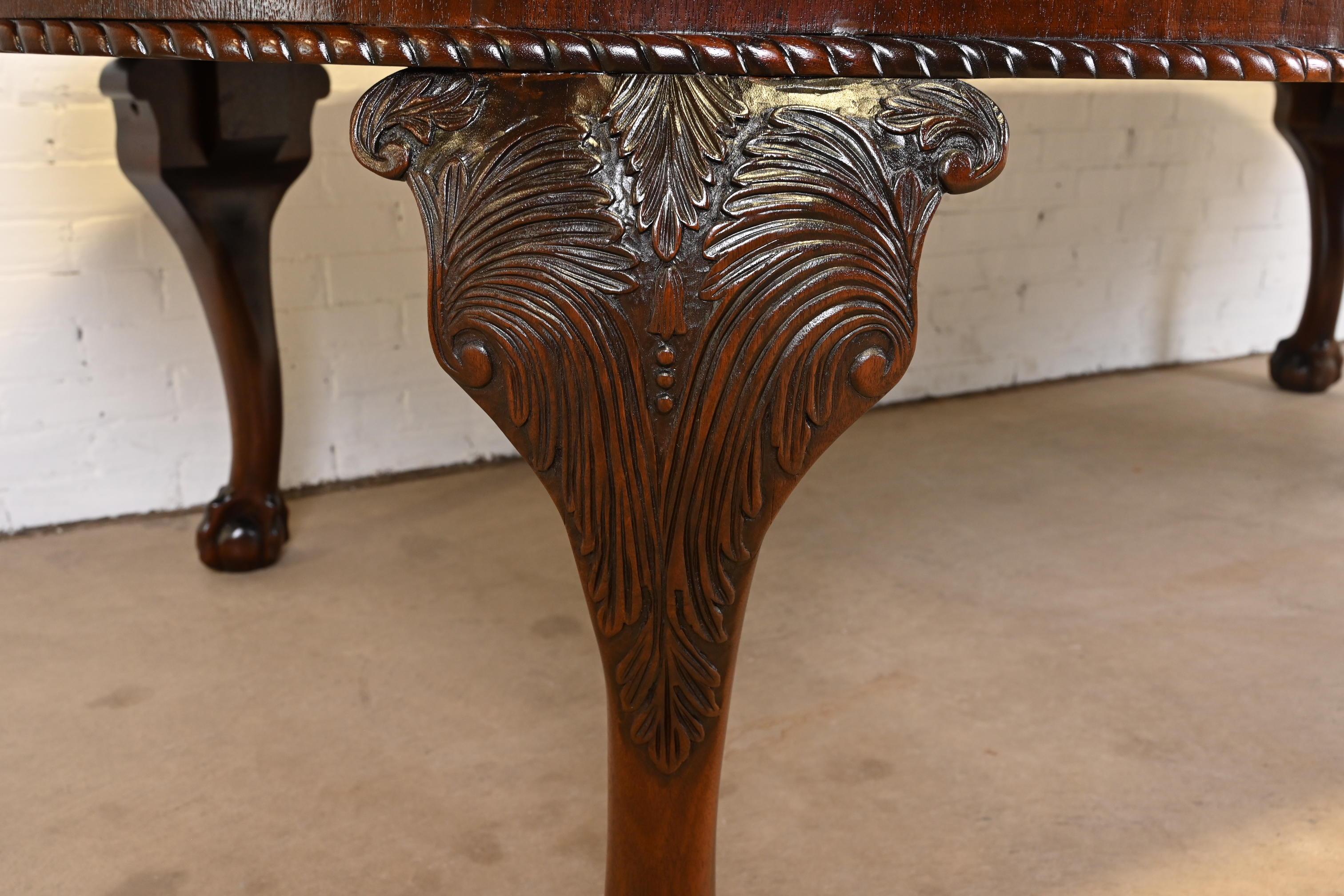 Maitland Smith Monumental Chippendale Carved Mahogany Dining Table, Refinished For Sale 3