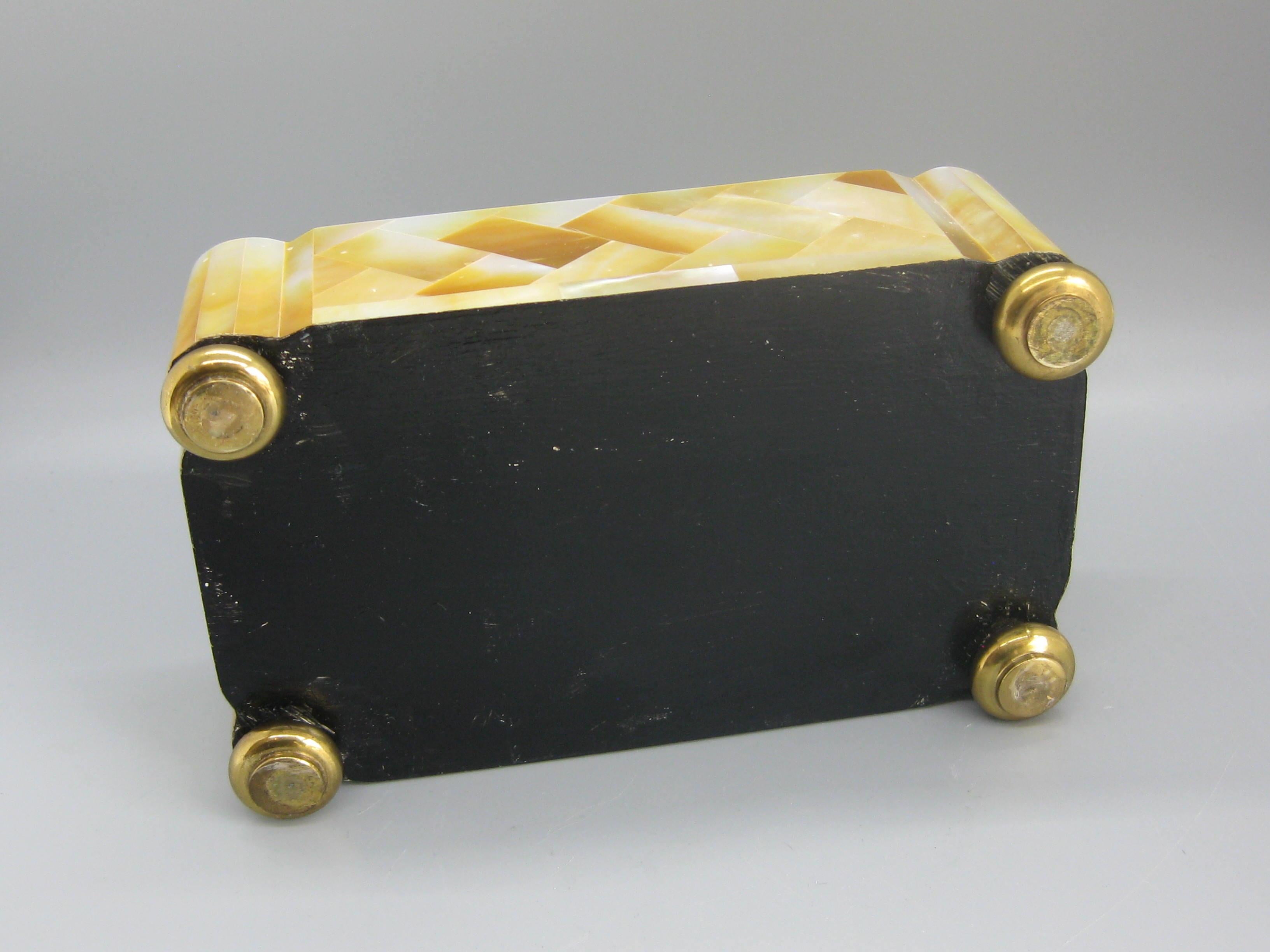 Maitland Smith Mother of Pearl and Brass Tessellated Decorative Wood Stash Box 10