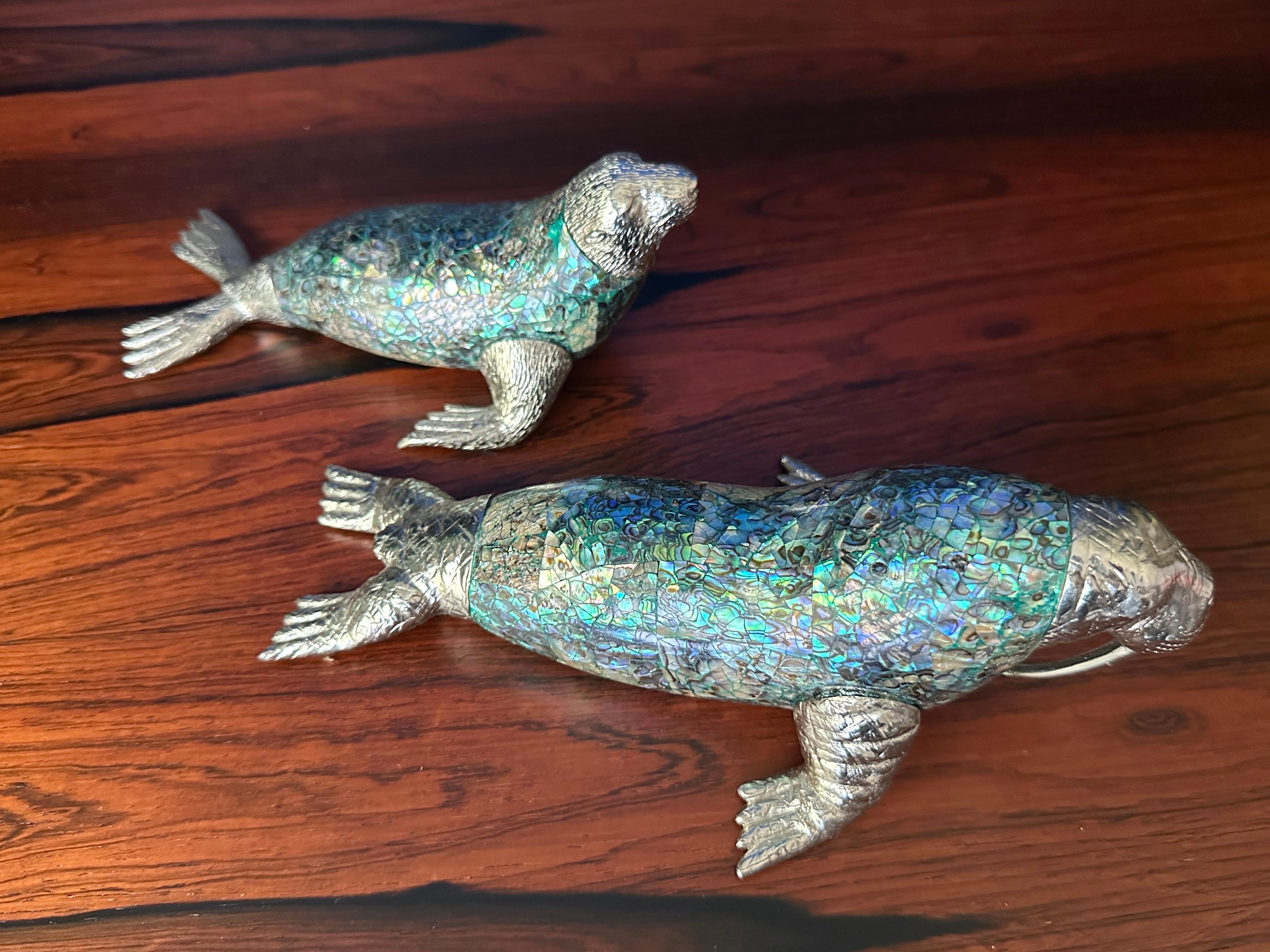 Philippine Maitland Smith Mother of Pearl Seal and Walrus Sculpture